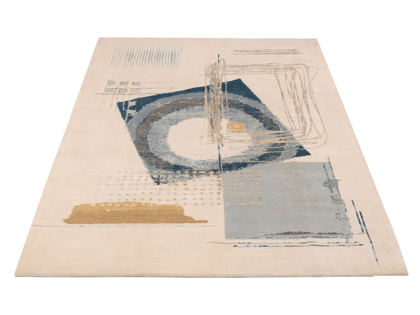 Dazzling 151874 Ivory Blue 8.1x10.1 Hand Knotted Rug