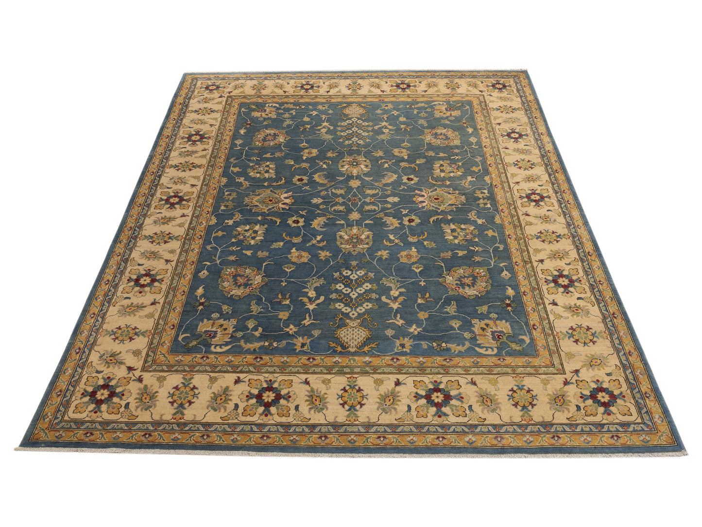 Kazak 151925 Blue Ivory 8.11x11.8 Hand Knotted Rug