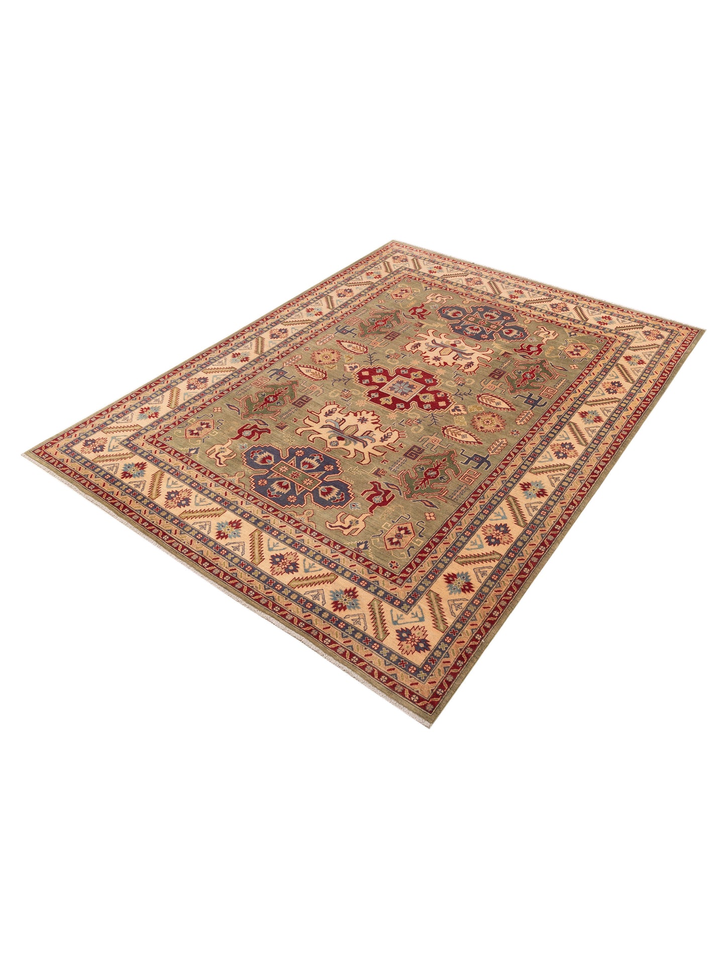 Kazak 151927 Green Beige 8.11x11.11 Hand Knotted Rug