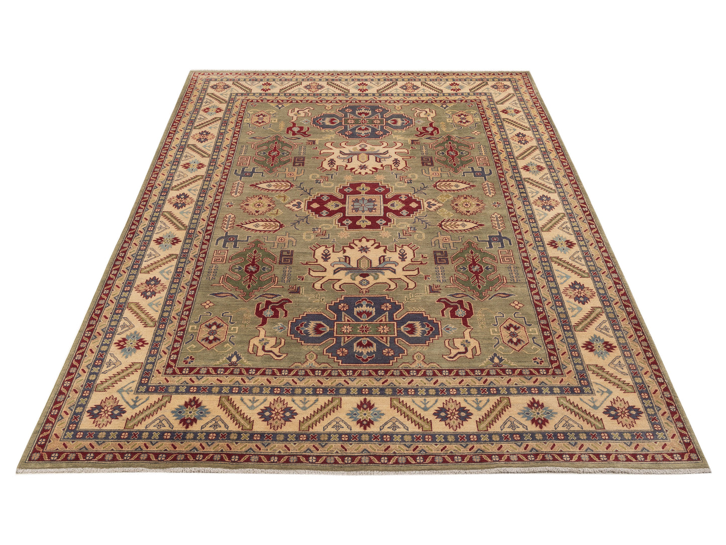 Kazak 151927 Green Beige 8.11x11.11 Hand Knotted Rug