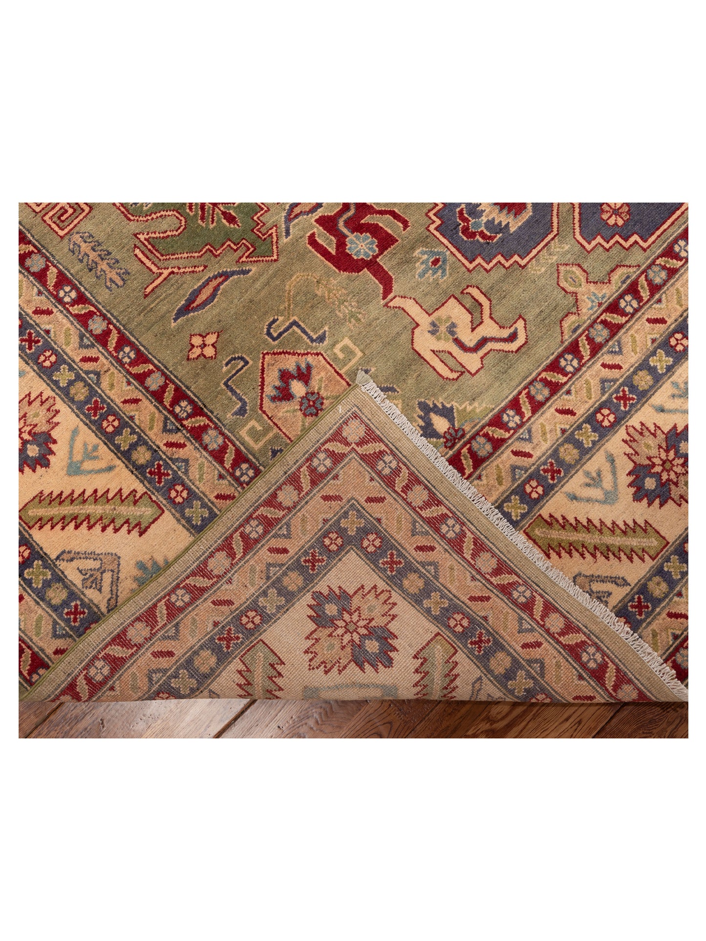 Kazak 151927 Green Beige 8.11x11.11 Hand Knotted Rug