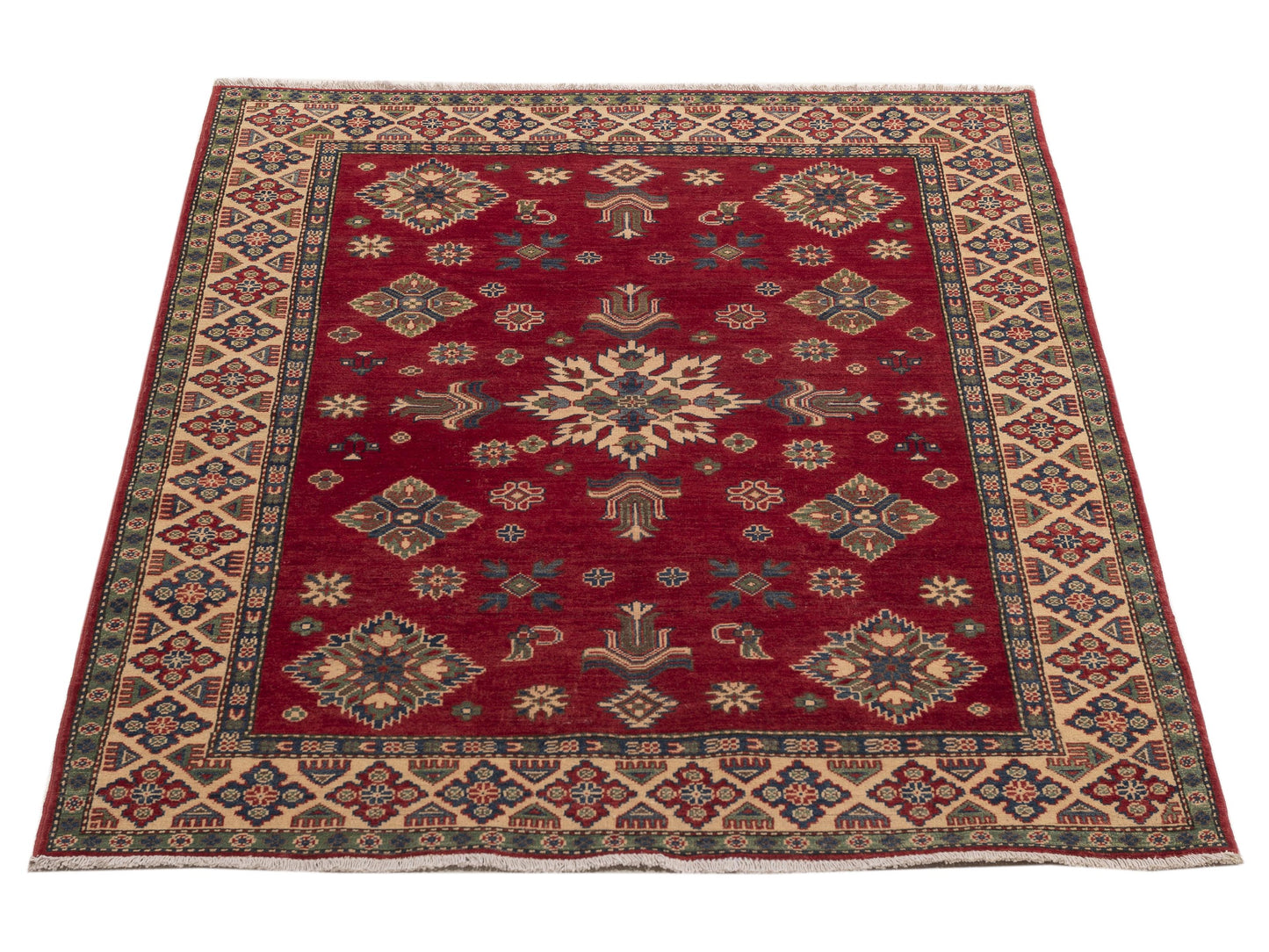 Kazak 151934 Red Ivory 5x6.7 Hand Knotted Rug