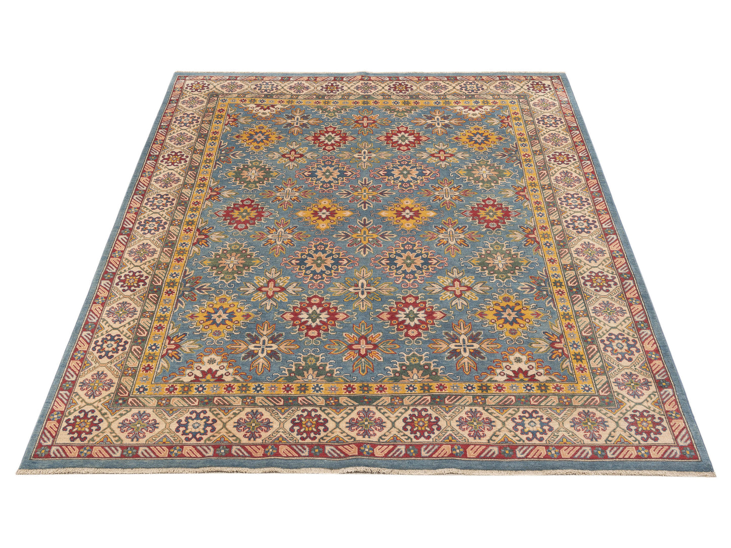 Kazak 151940 Blue Ivory 8.1x9.7 Hand Knotted Rug