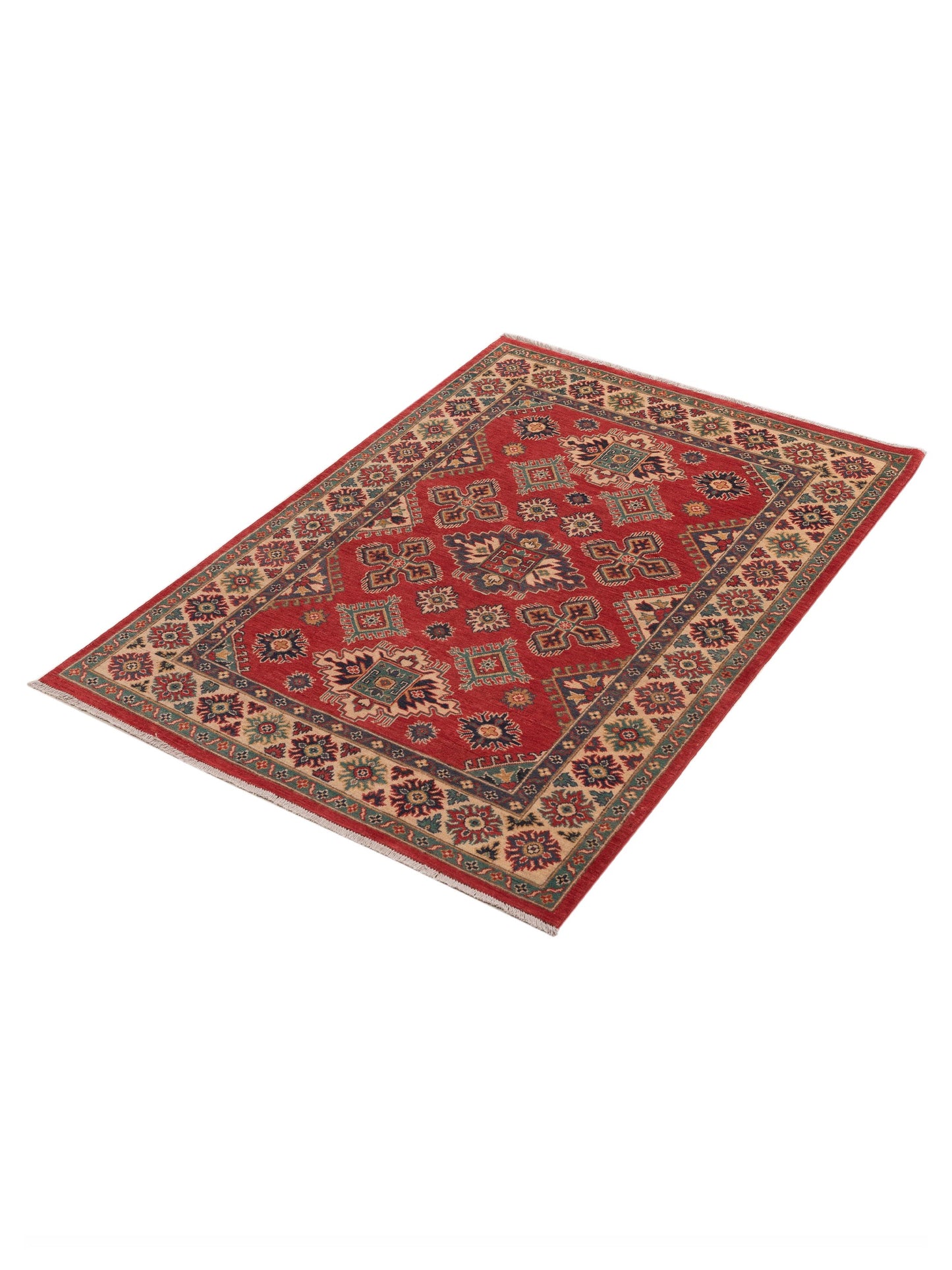 Kazak 151942 Red Ivory 4.10x6.10 Hand Knotted Rug