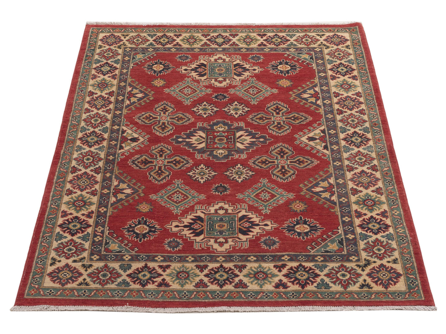 Kazak 151942 Red Ivory 4.10x6.10 Hand Knotted Rug
