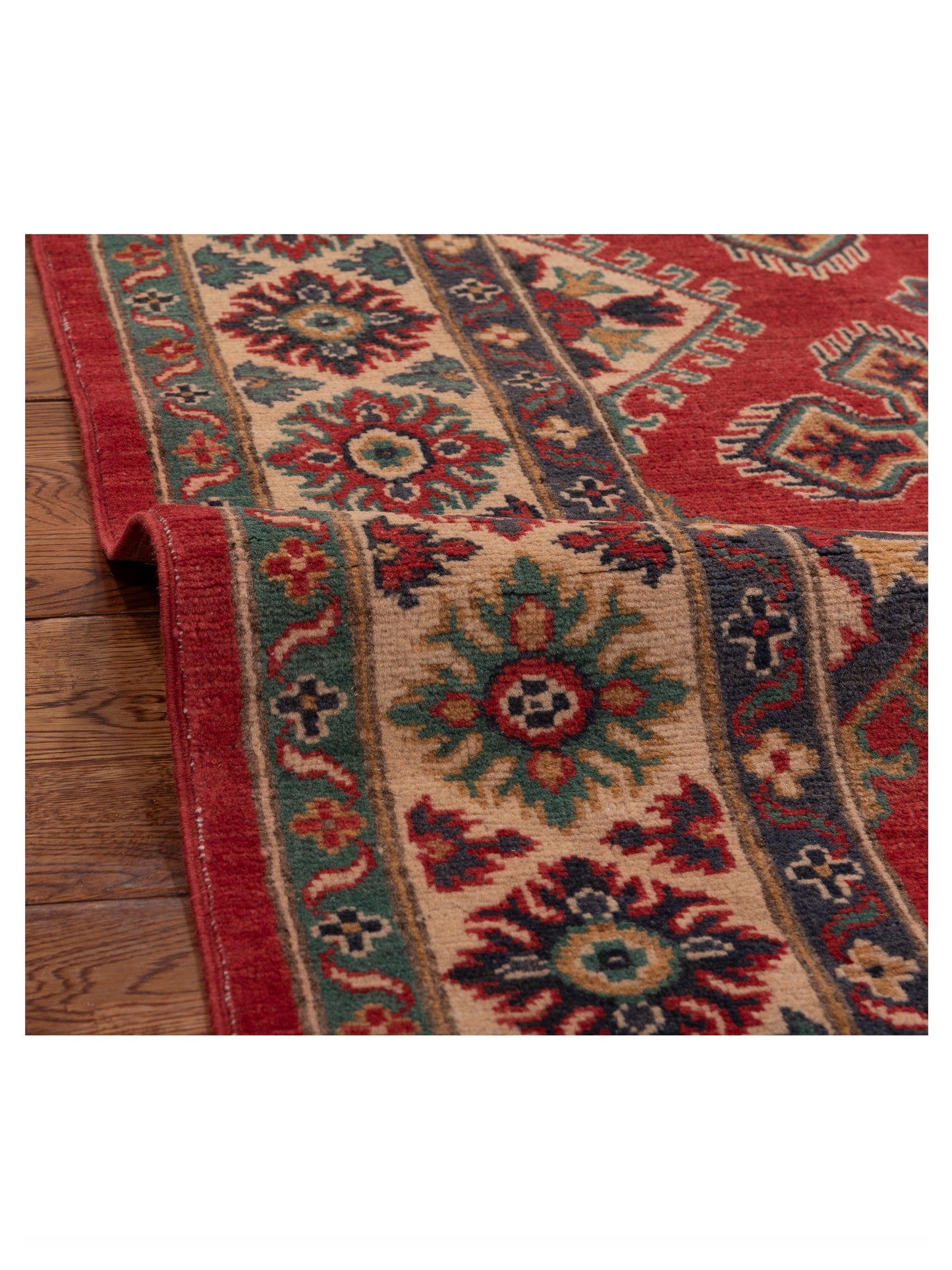 Kazak 151942 Red Ivory 4.10x6.10 Hand Knotted Rug