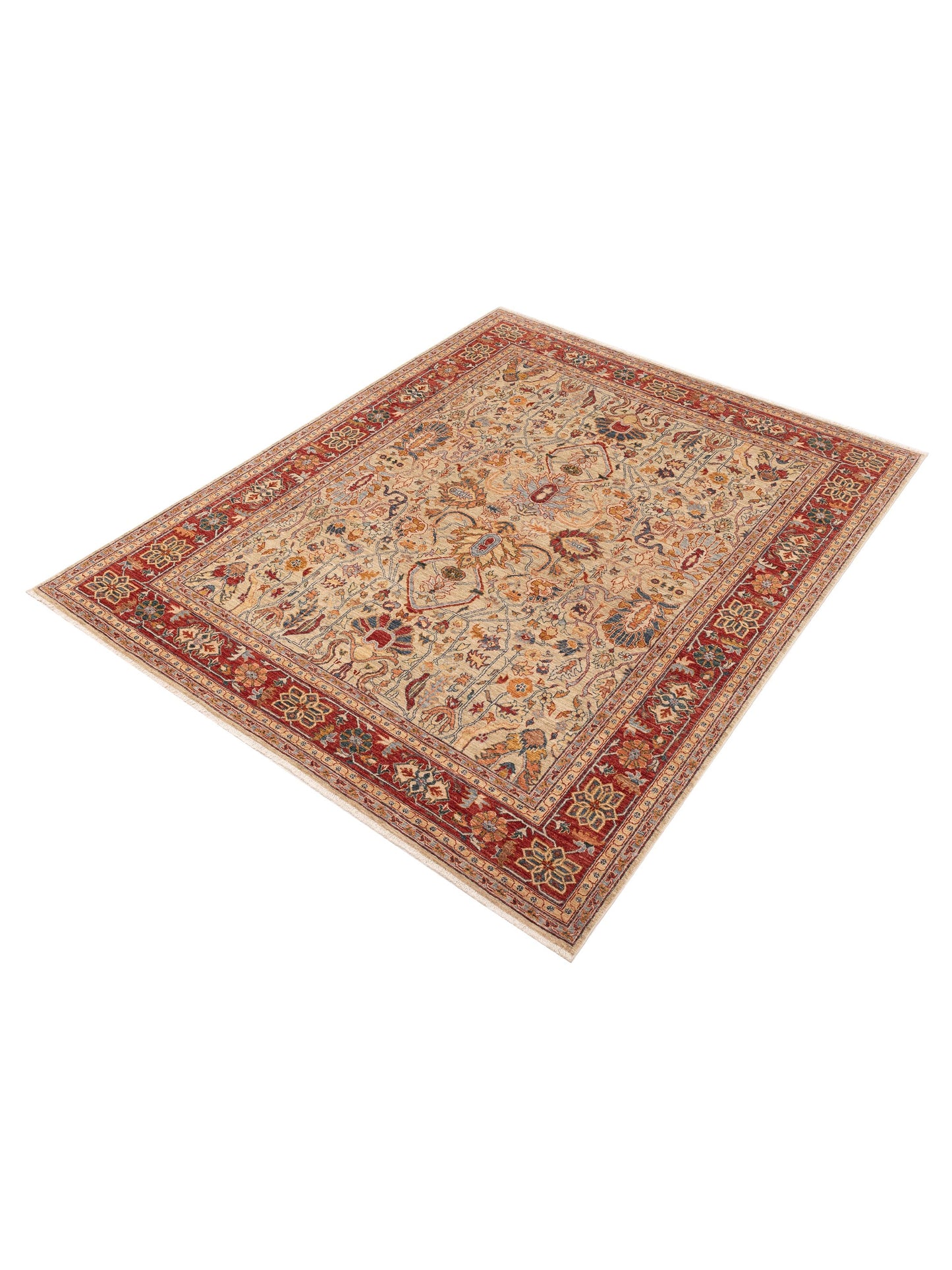 Elvan Nilay Beige Red 8x9.7 Hand Knotted Rug