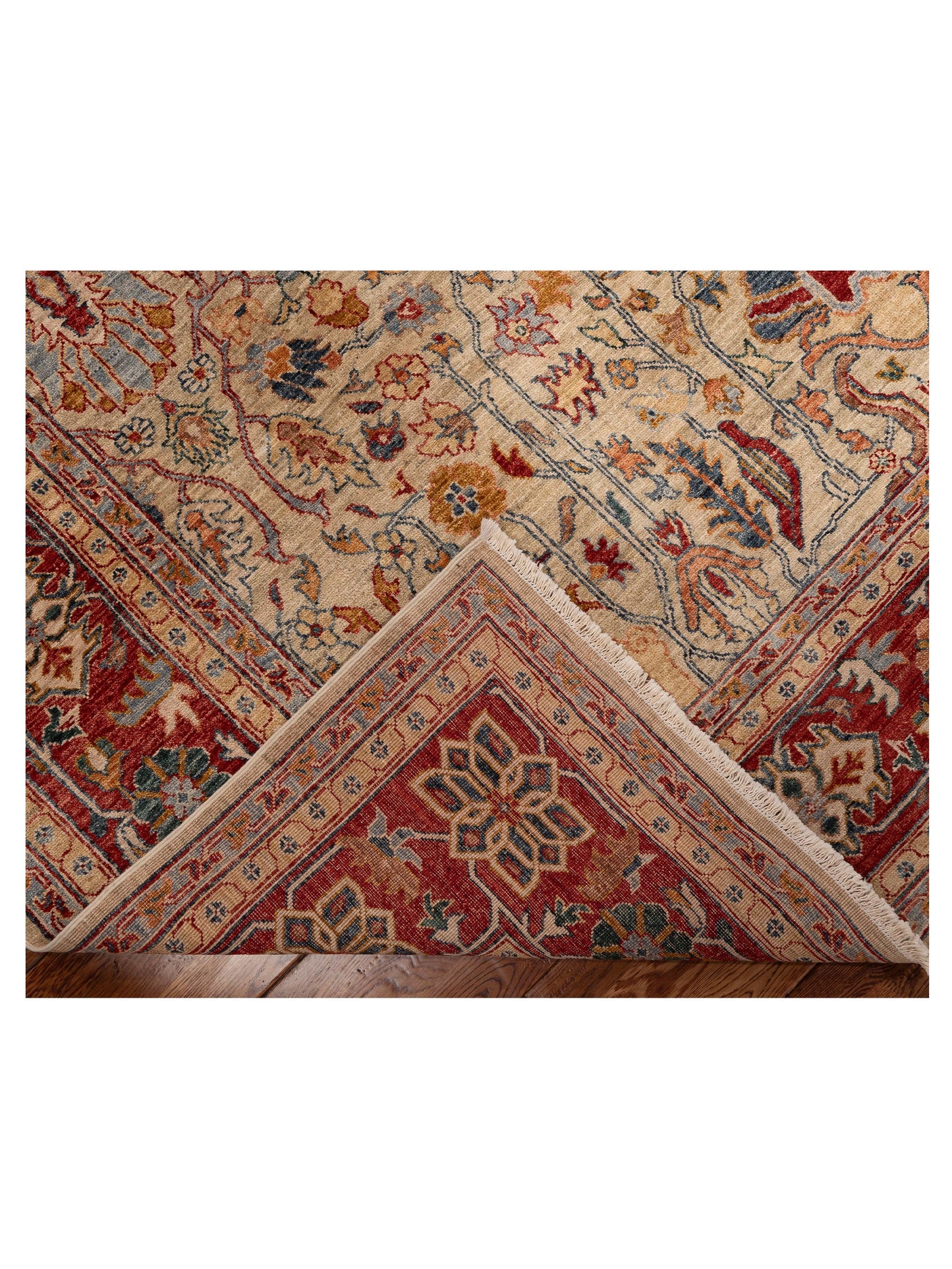 Elvan Nilay Beige Red 8x9.7 Hand Knotted Rug