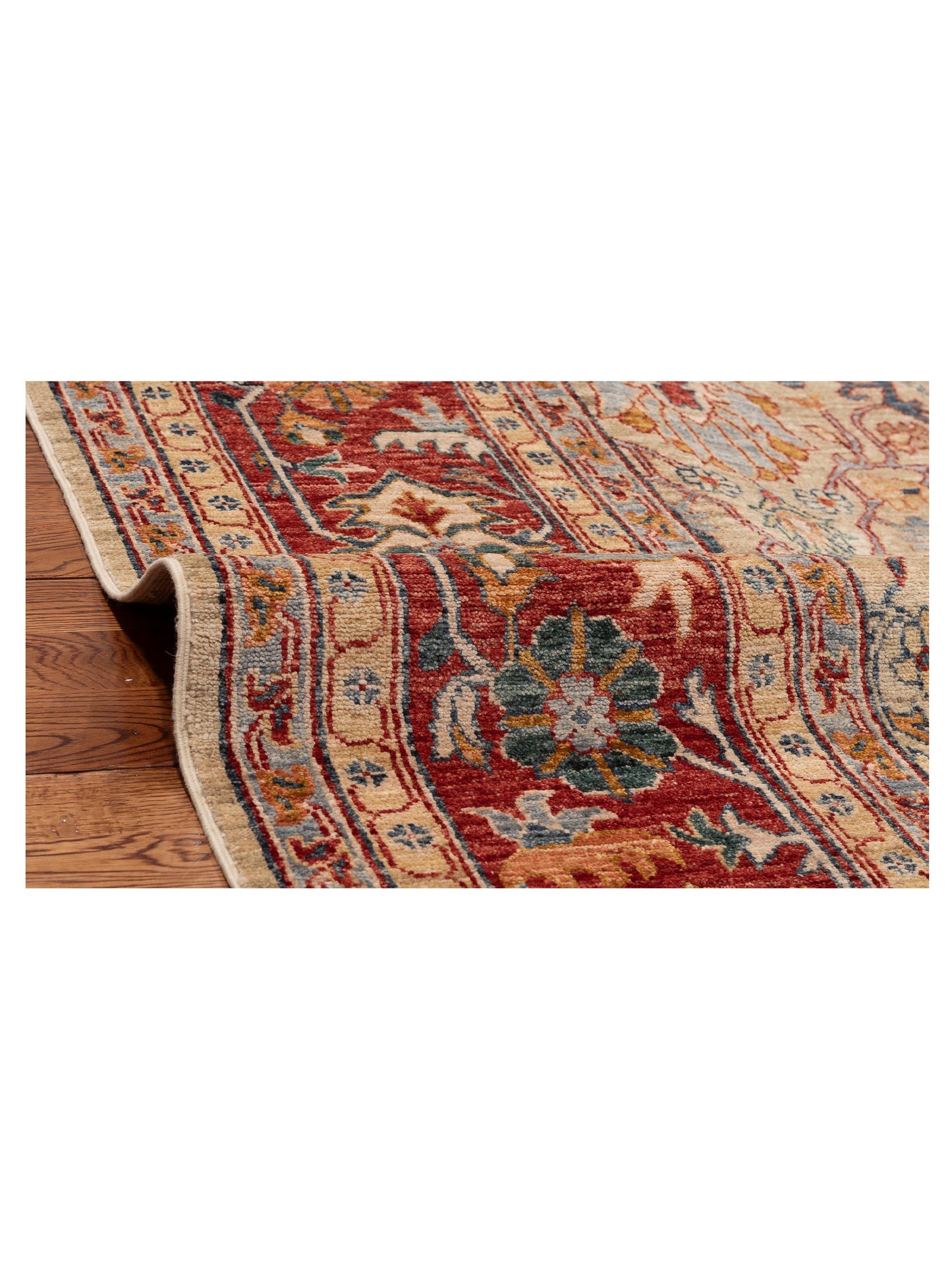 Elvan Nilay Beige Red 8x9.7 Hand Knotted Rug