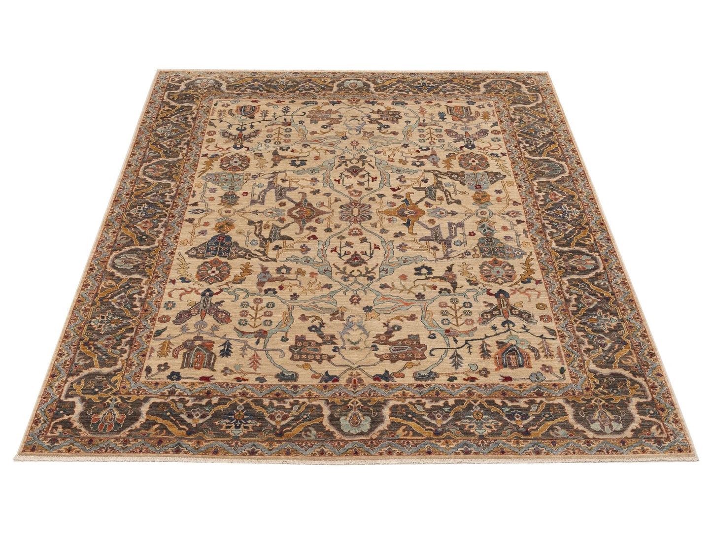 Elvan Nimet Ivory Brown 8.1x9.3 Hand Knotted Rug