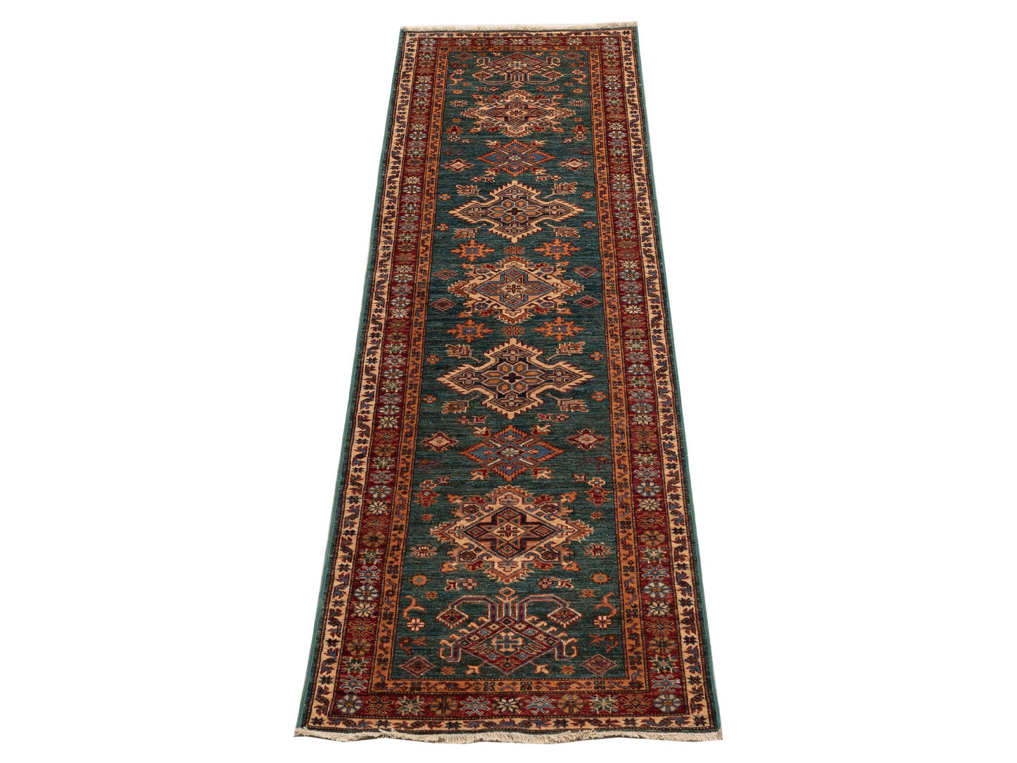 Kars 151996 Green Red 2.7x9.6 Hand Knotted Rug