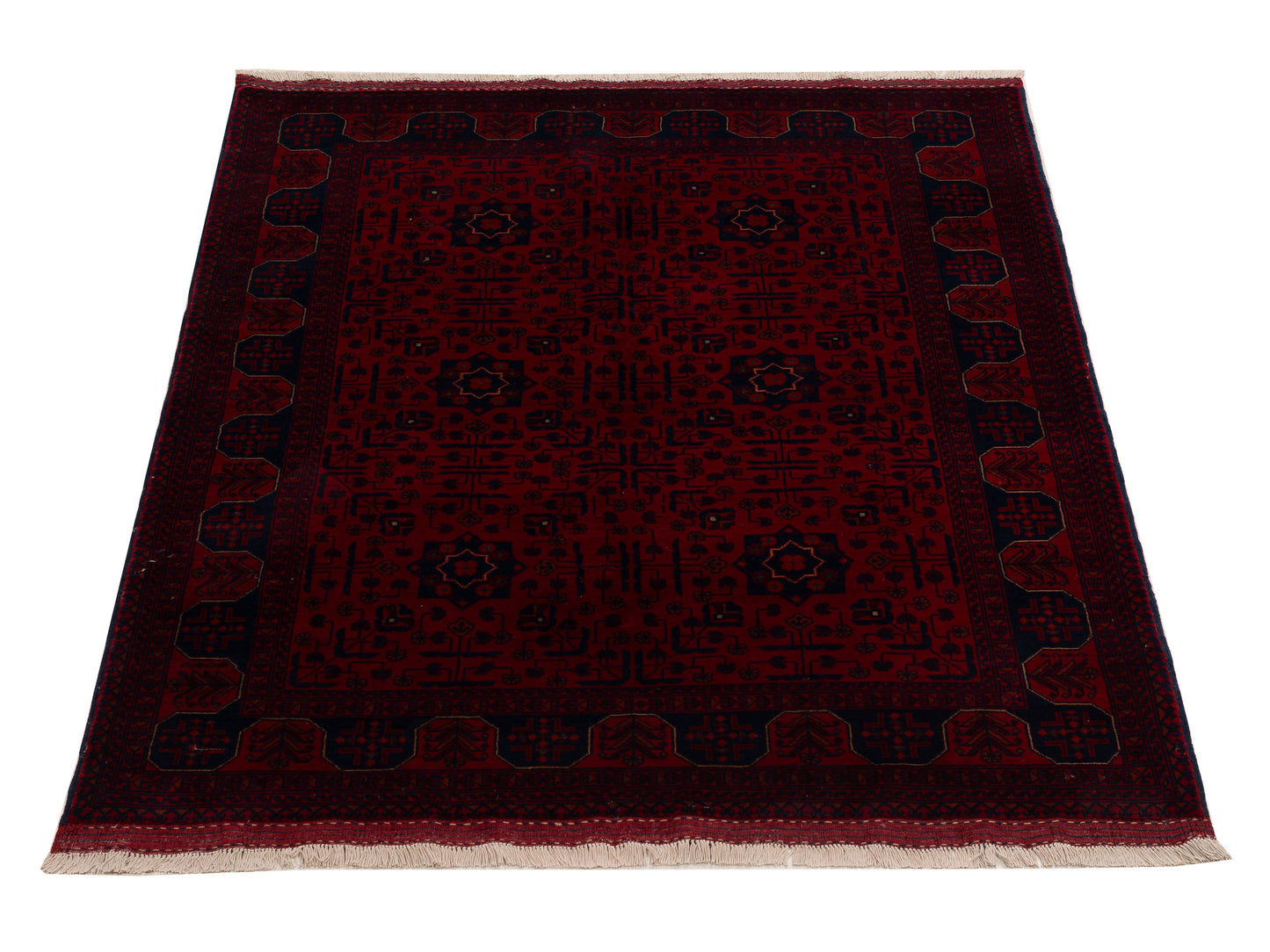 Afghan Belcik 152041 Red Navy 4.11x6.7 Hand Knotted Rug