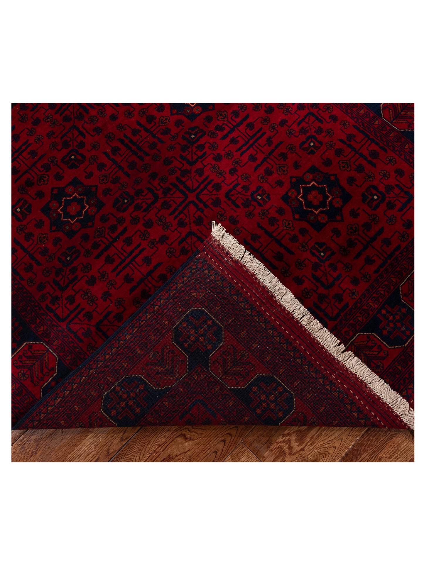 Afghan Belcik 152041 Red Navy 4.11x6.7 Hand Knotted Rug
