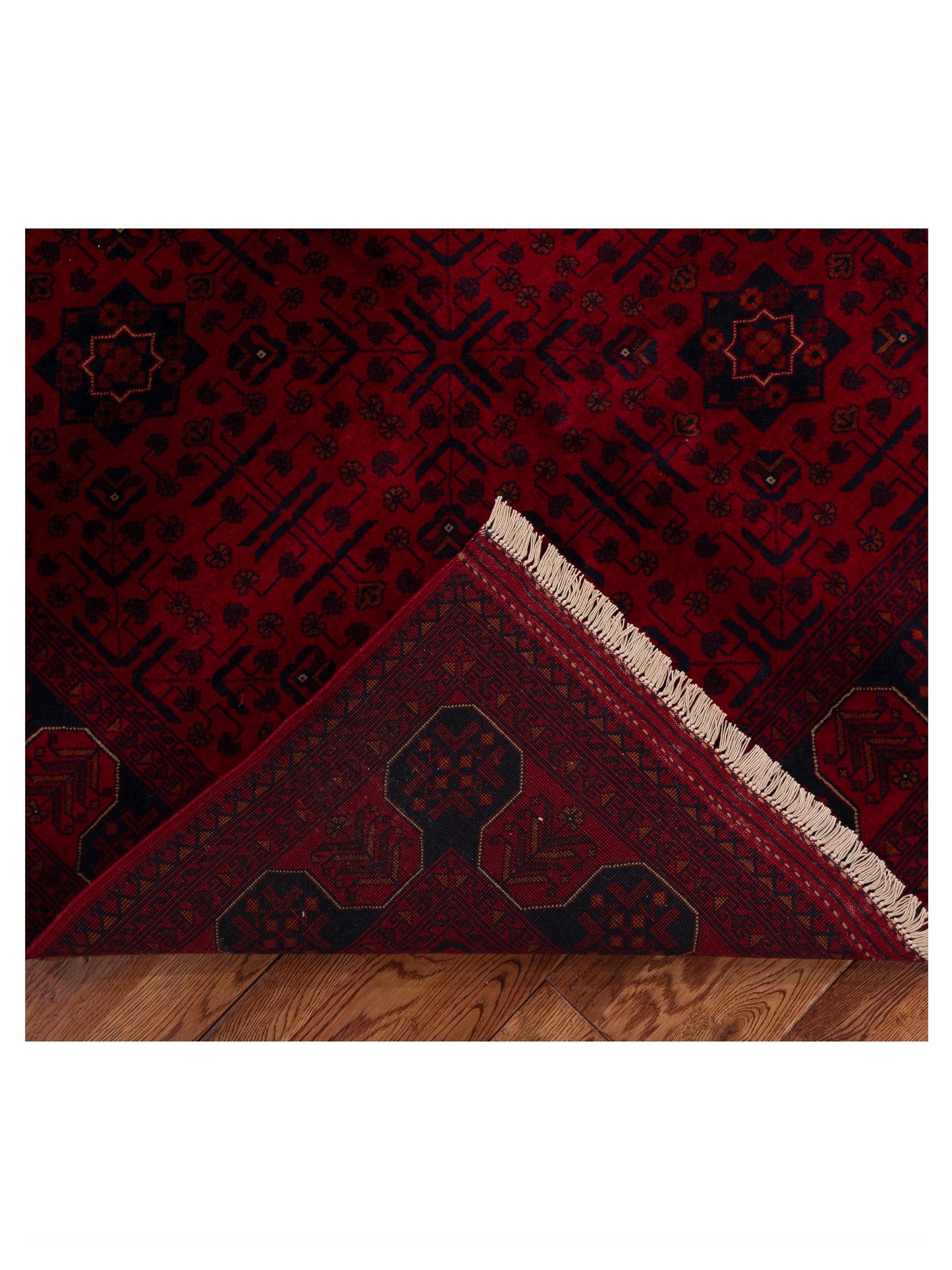 Afghan Belcik 152042 Red Navy 4.11x6.8 Hand Knotted Rug