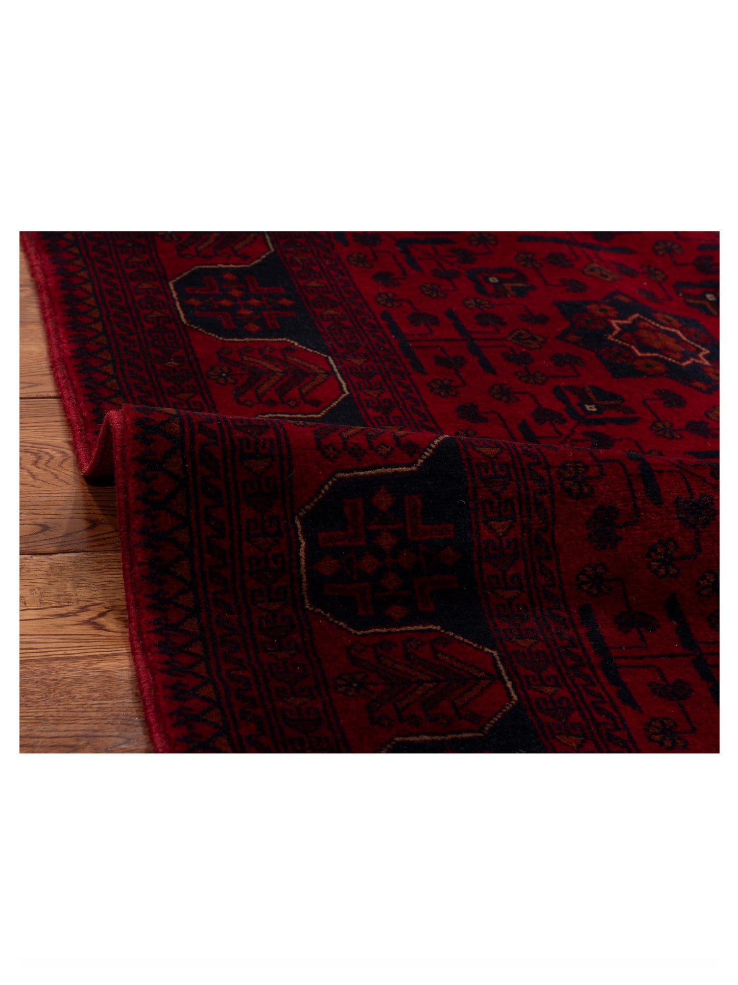 Afghan Belcik 152042 Red Navy 4.11x6.8 Hand Knotted Rug