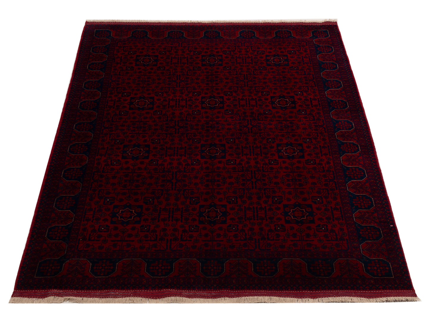 Afghan Belcik 152045 Red Navy 5.9x8.2 Hand Knotted Rug