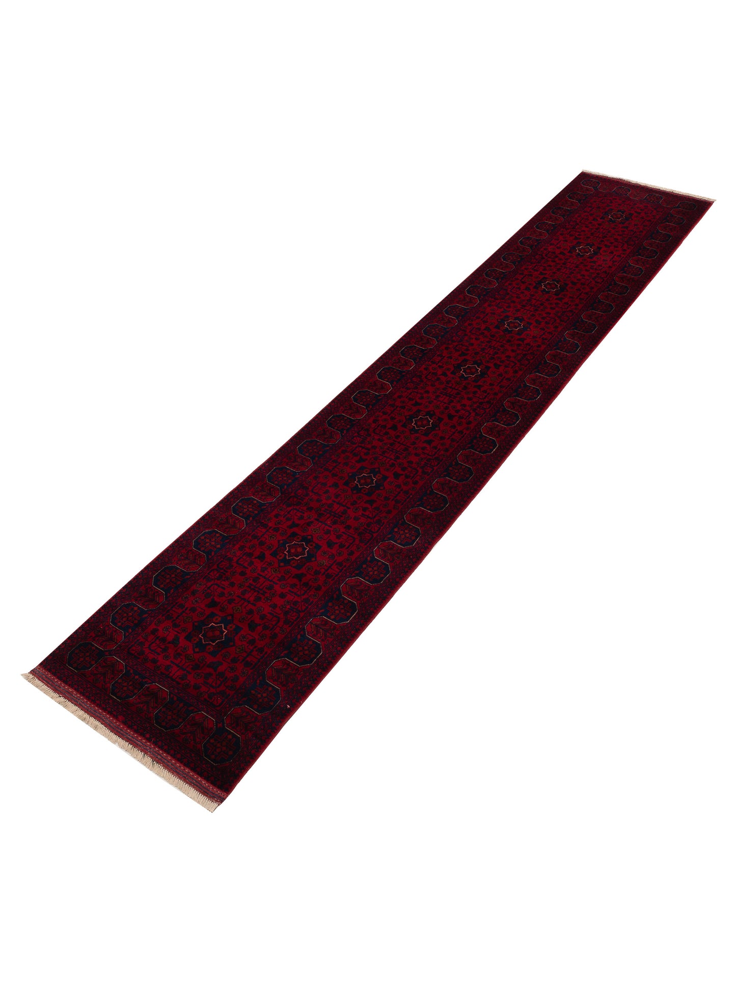 Afghan Belcik 152054 Red Navy 2.9x14 Hand Knotted Rug