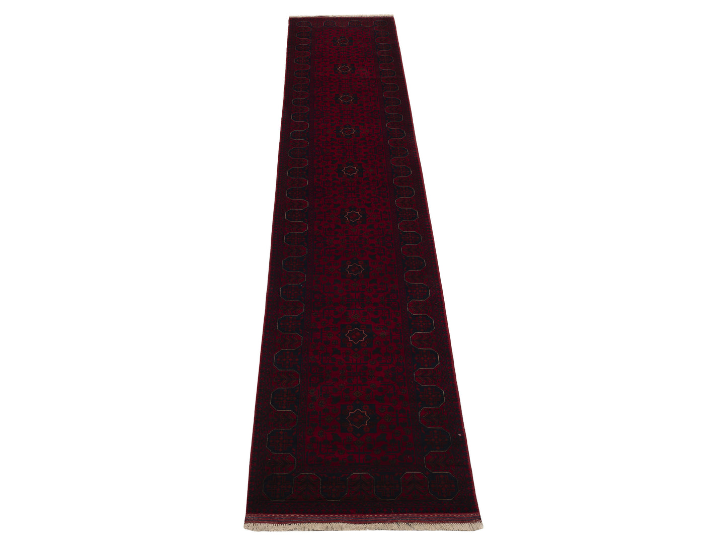 Afghan Belcik 152054 Red Navy 2.9x14 Hand Knotted Rug