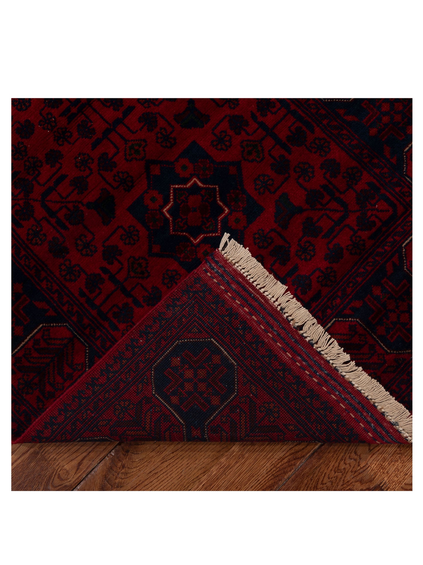 Afghan Belcik 152054 Red Navy 2.9x14 Hand Knotted Rug