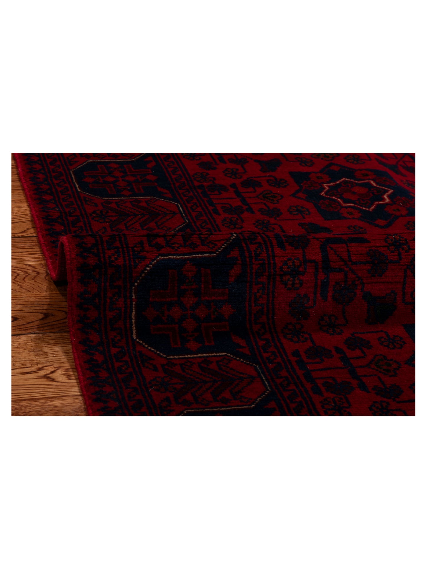 Afghan Belcik 152054 Red Navy 2.9x14 Hand Knotted Rug