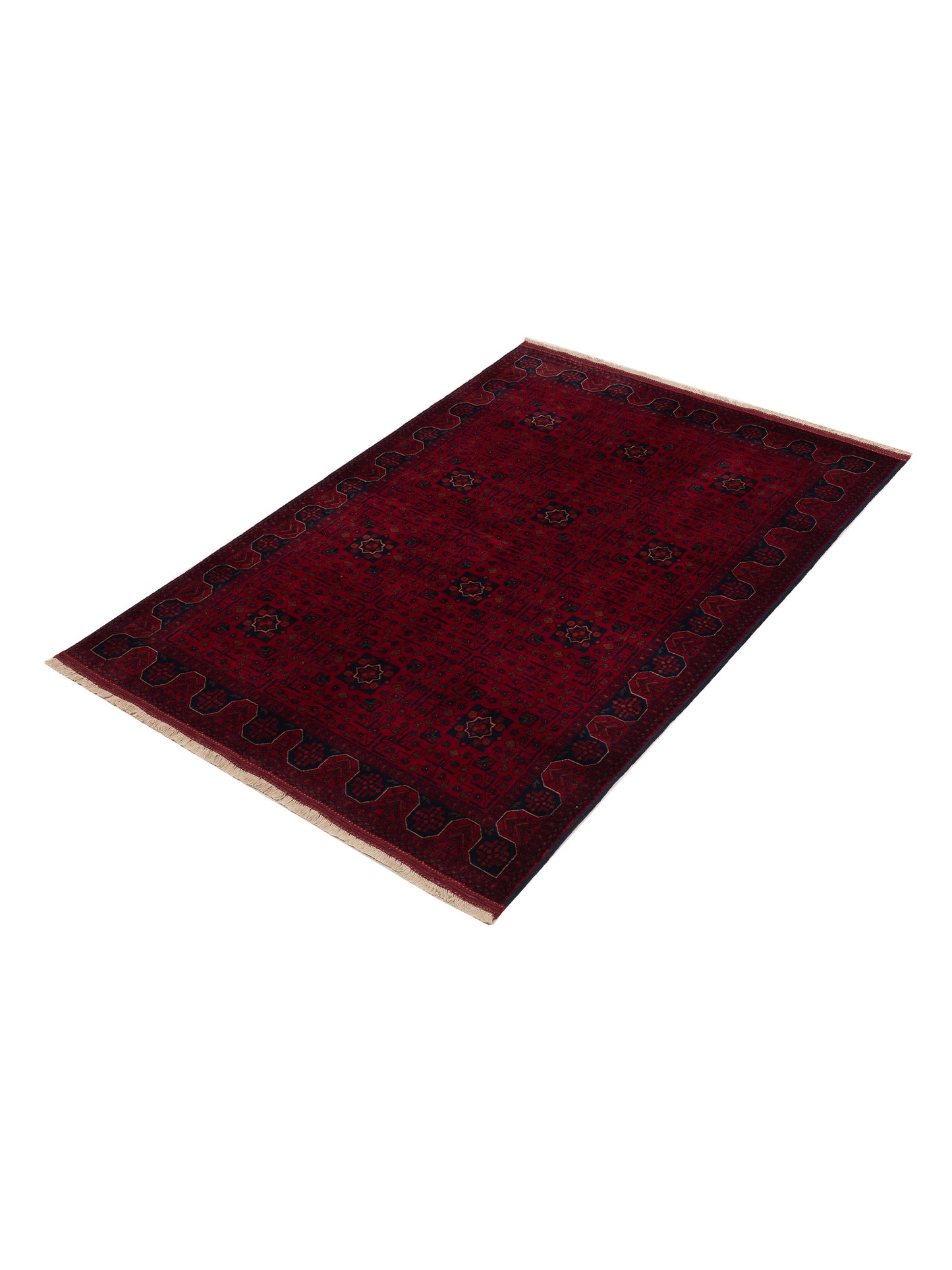 Afghan Belcik 152058 Red Navy 5.6x7.11 Hand Knotted Rug