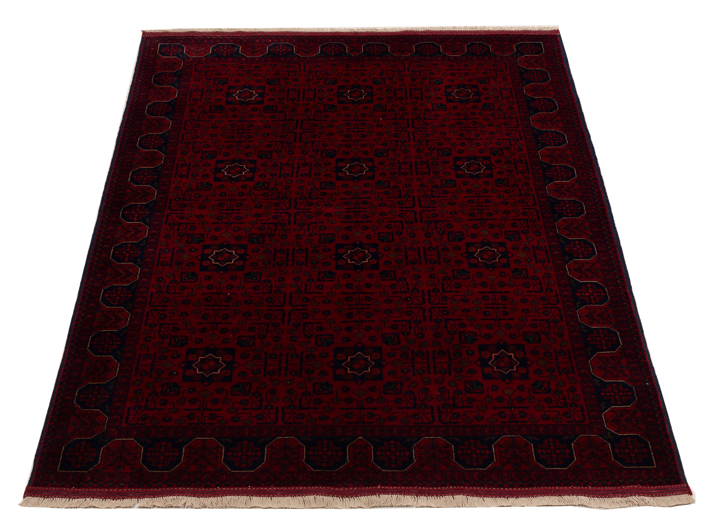 Afghan Belcik 152058 Red Navy 5.6x7.11 Hand Knotted Rug