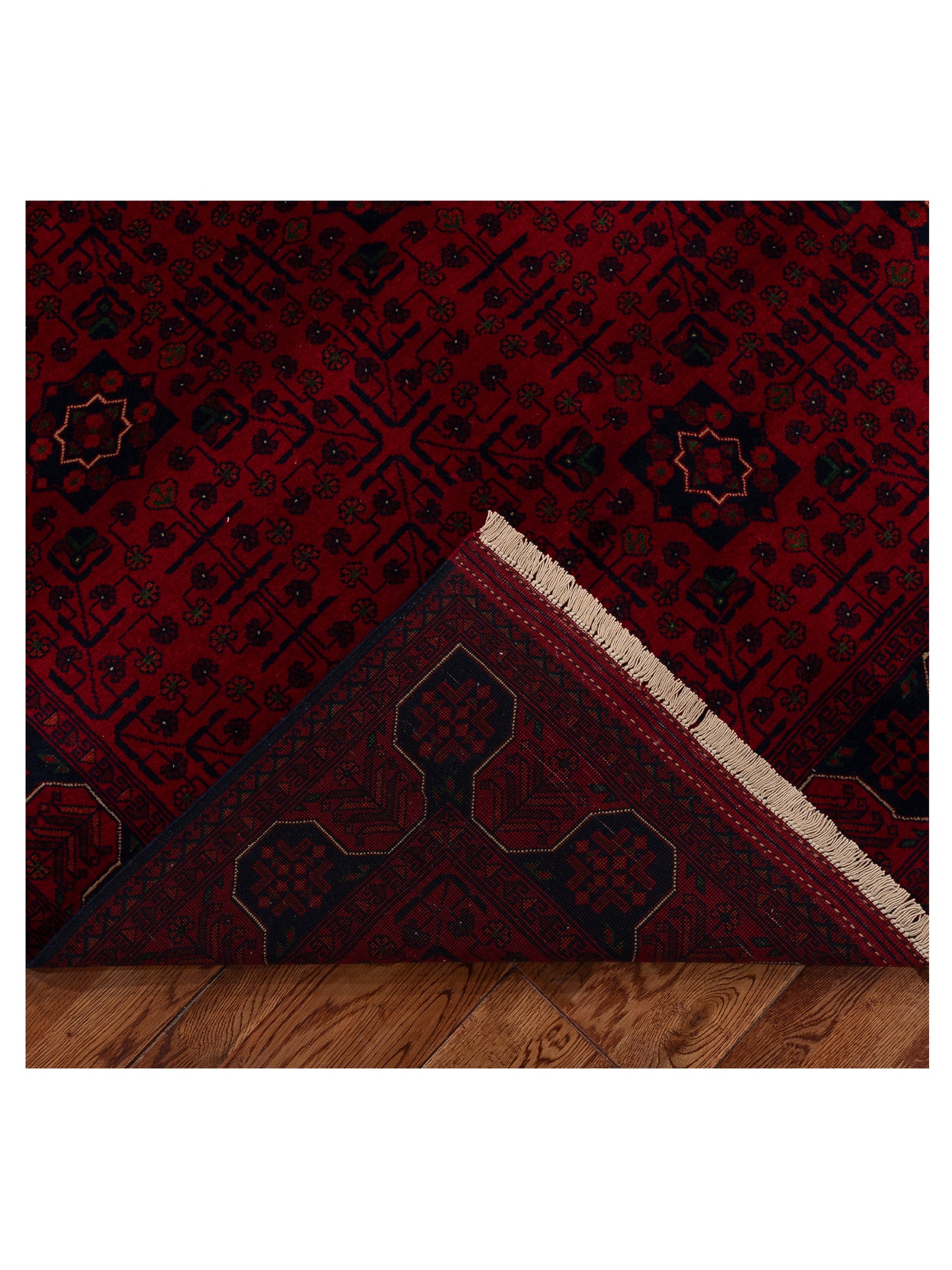 Afghan Belcik 152058 Red Navy 5.6x7.11 Hand Knotted Rug
