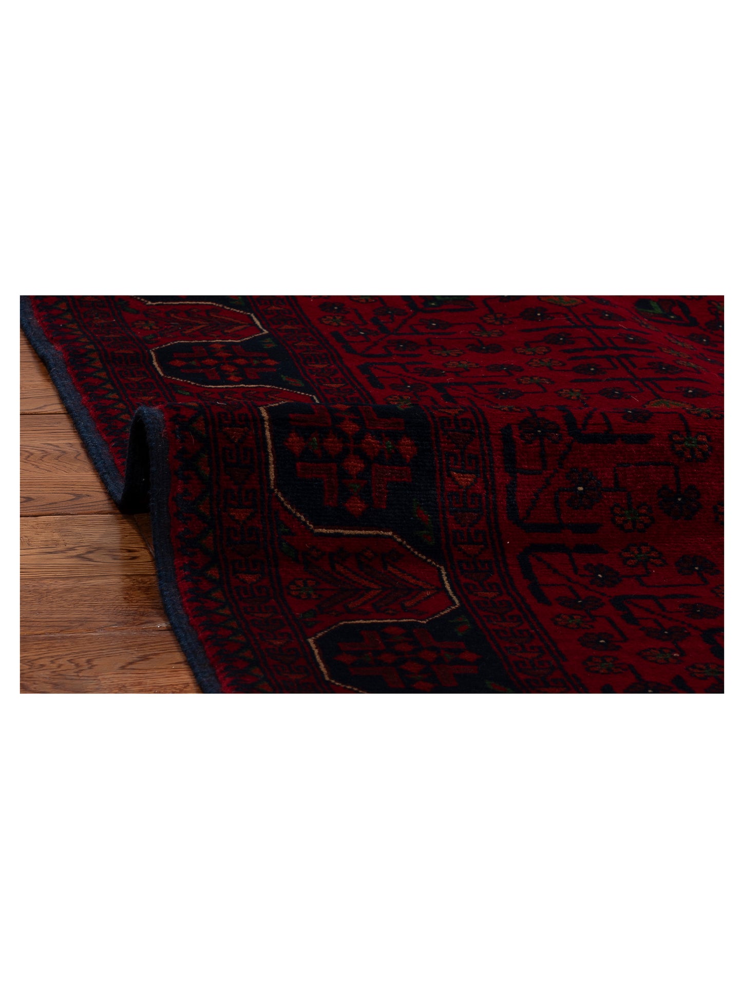 Afghan Belcik 152058 Red Navy 5.6x7.11 Hand Knotted Rug