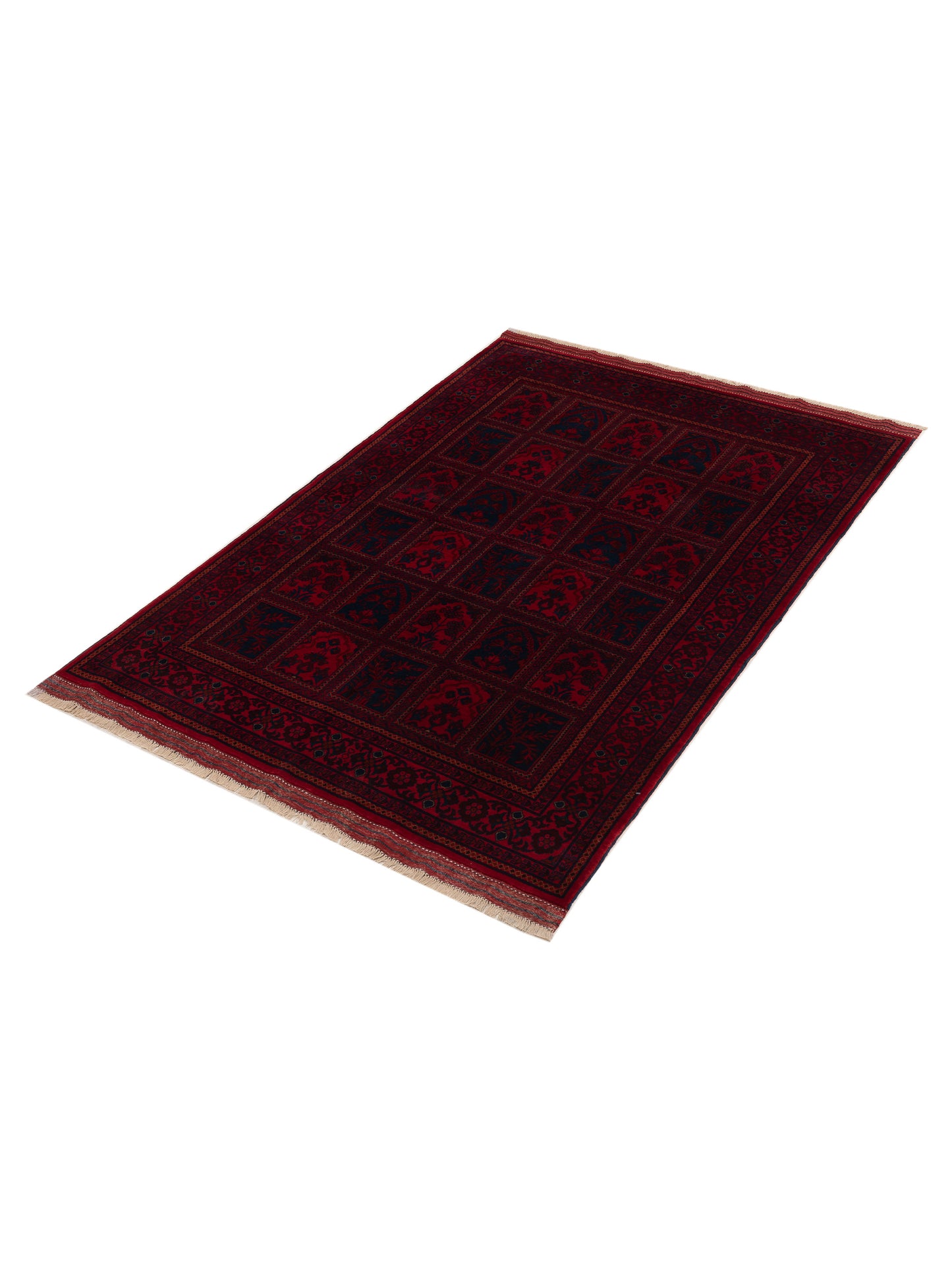 Afghan Belcik 152062 Navy Red 5.7x8.1 Hand Knotted Rug