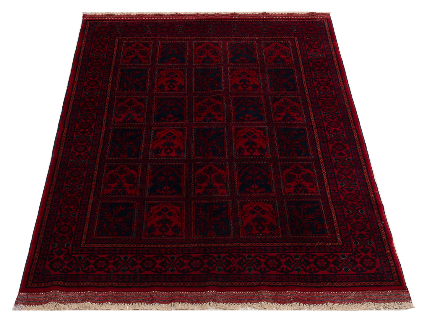 Afghan Belcik 152062 Navy Red 5.7x8.1 Hand Knotted Rug