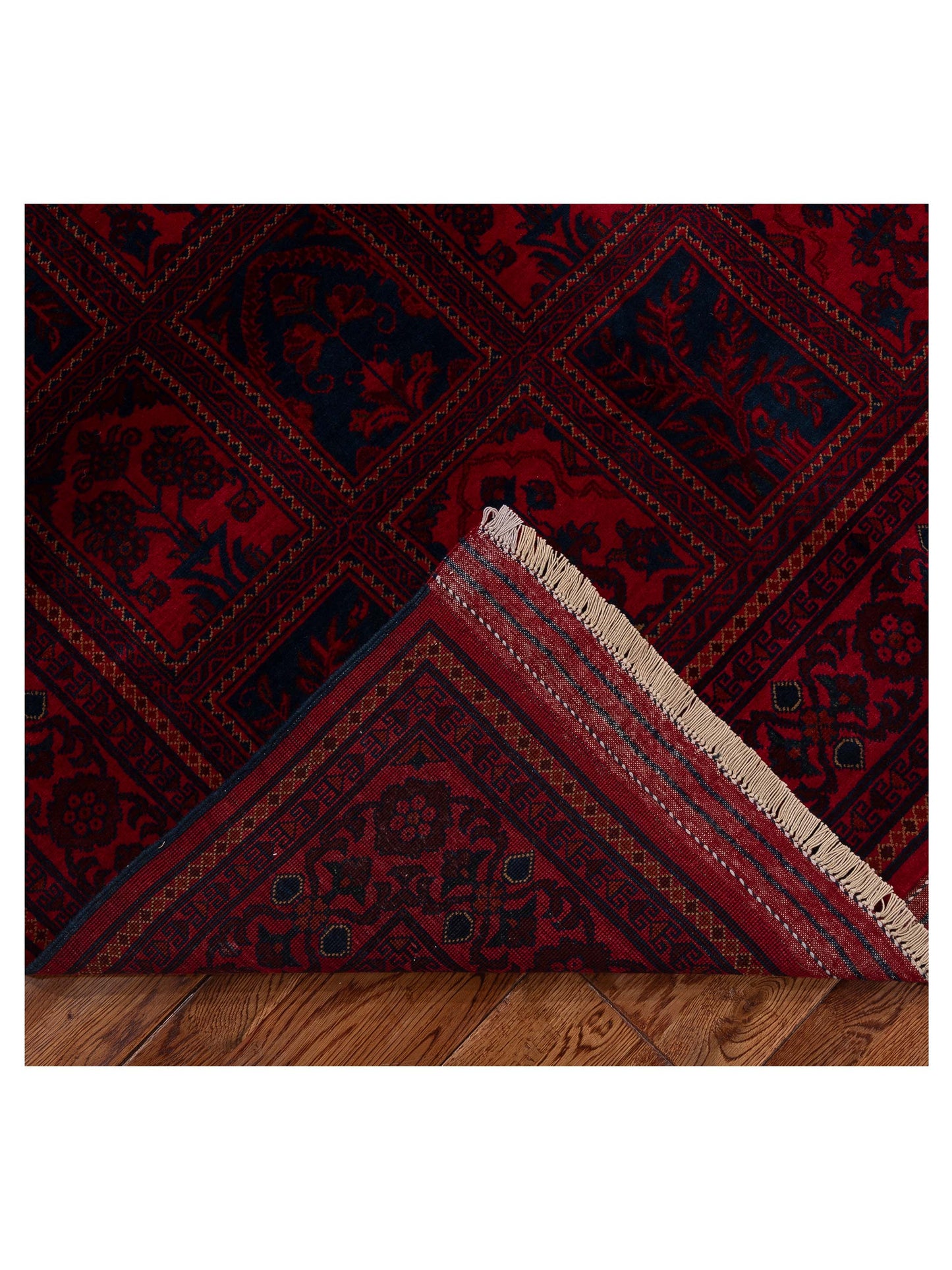 Afghan Belcik 152062 Navy Red 5.7x8.1 Hand Knotted Rug