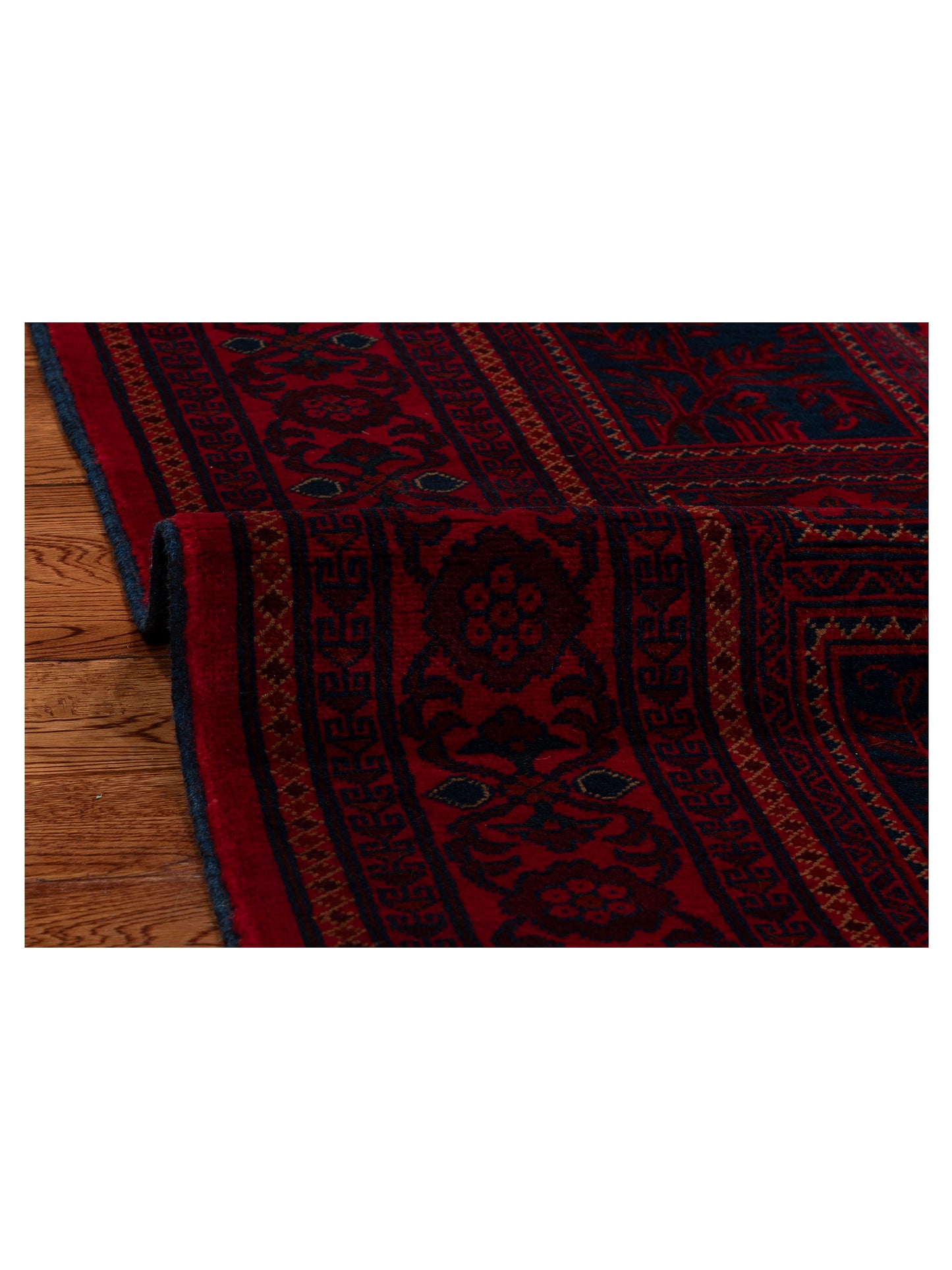 Afghan Belcik 152062 Navy Red 5.7x8.1 Hand Knotted Rug