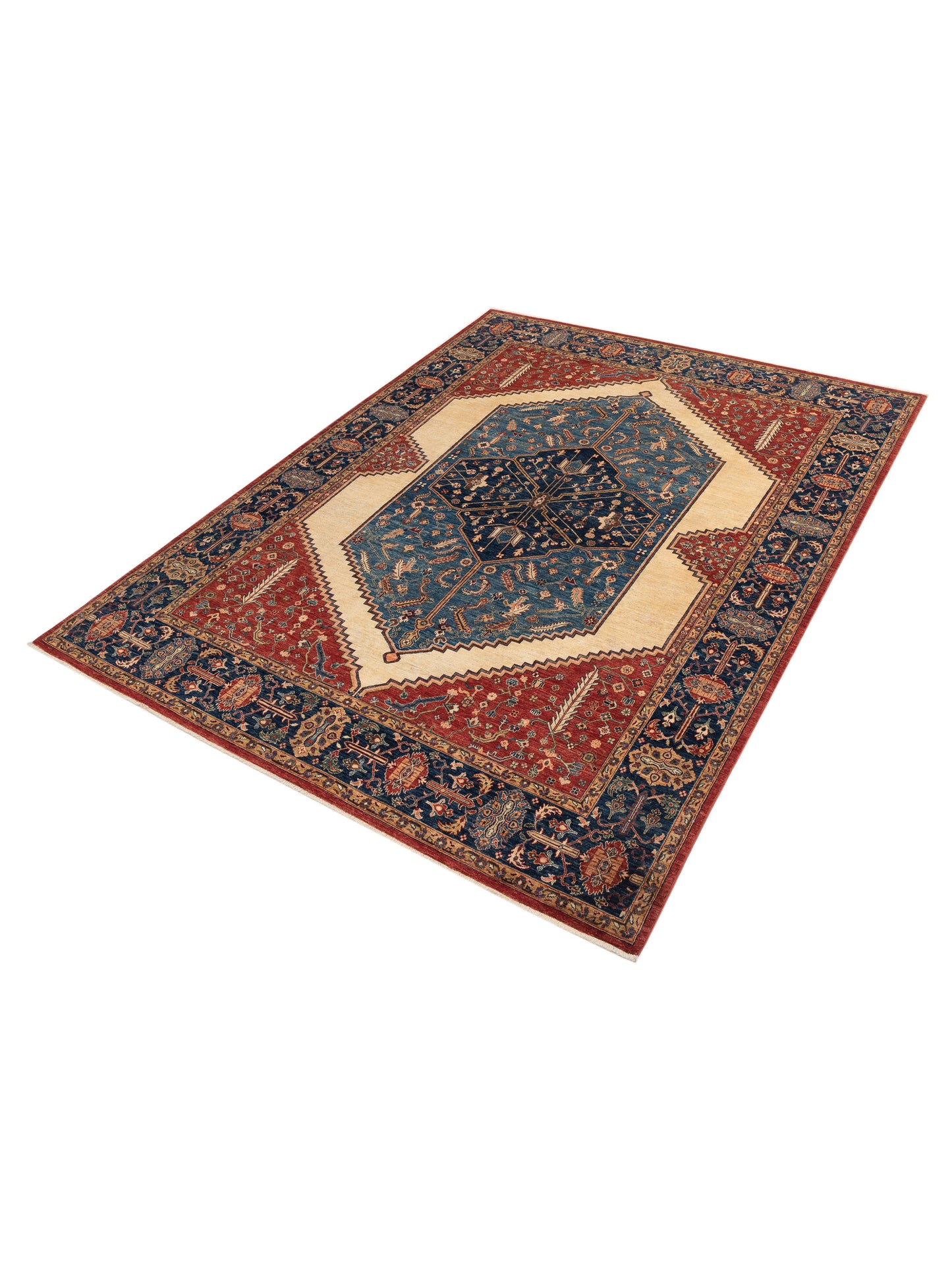 Akcha 152294 Red Blue 8.10x11.11 Hand Knotted Rug