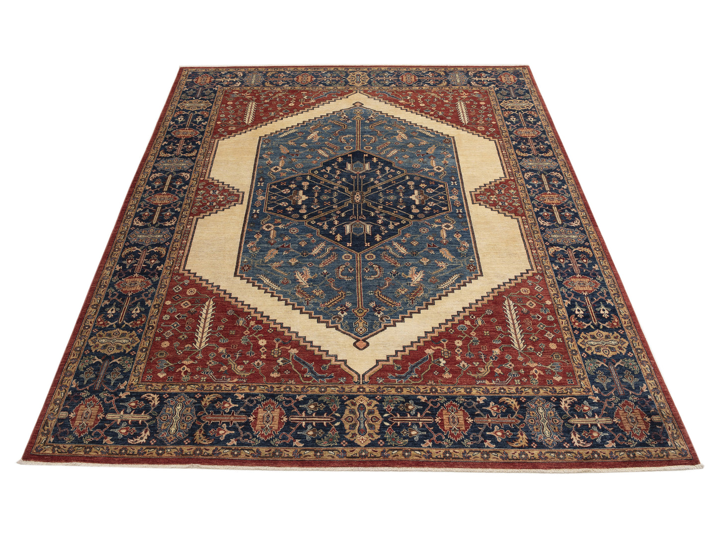 Akcha 152294 Red Blue 8.10x11.11 Hand Knotted Rug
