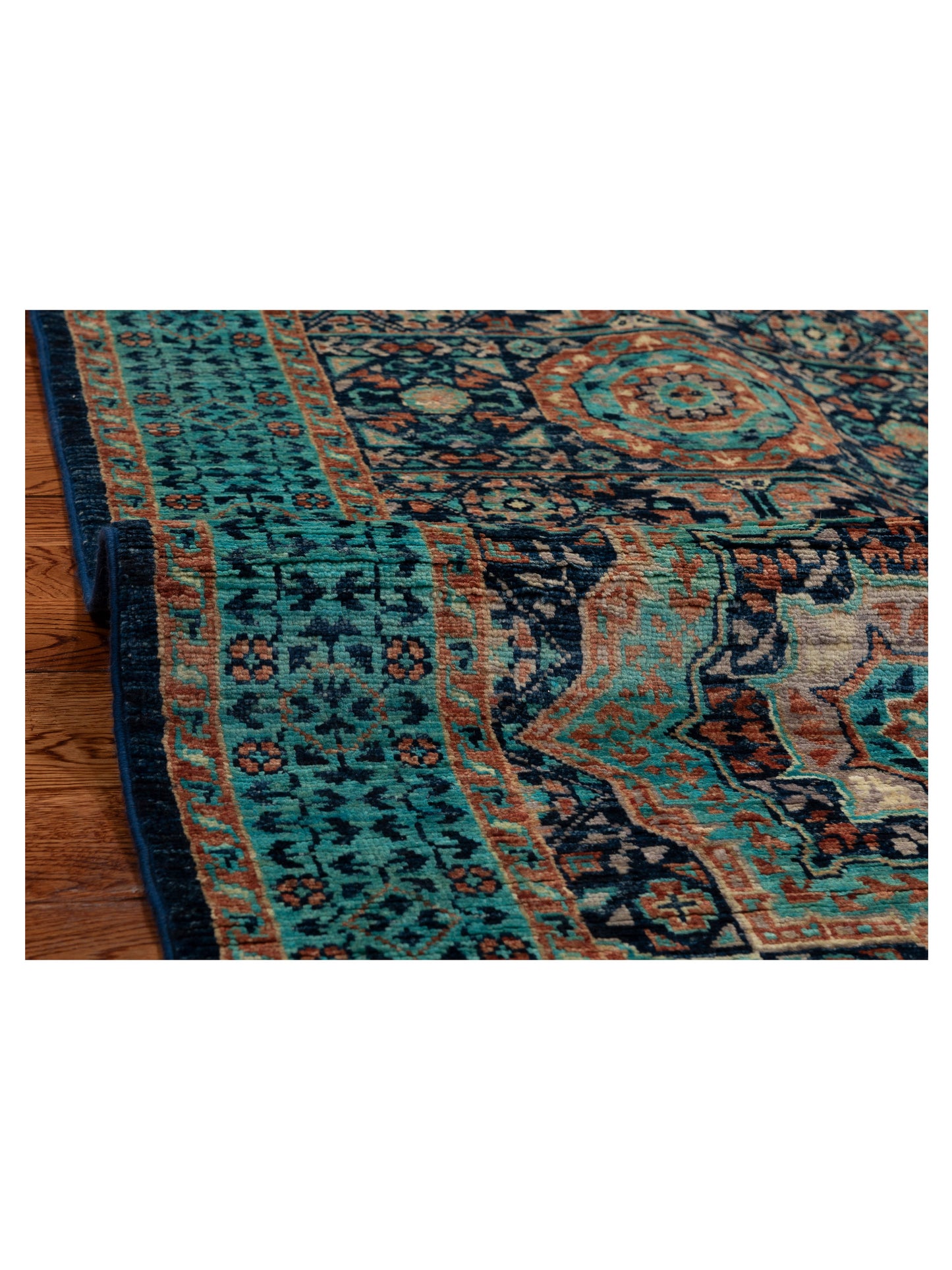Mamluk 152303 Indigo Turquoise 2.8x16.3 Hand Knotted Rug