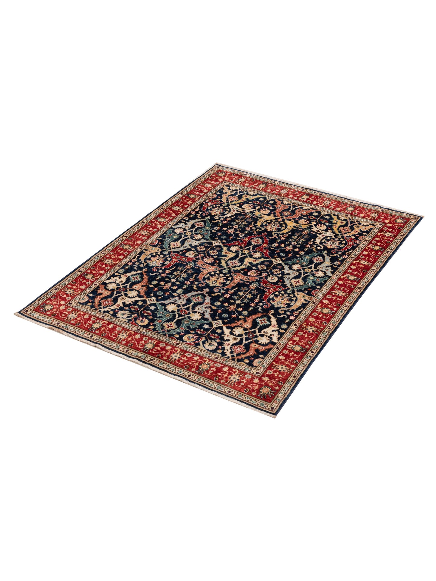 Sultan 152359 Dark Blue Red 5x6.7 Hand Knotted Rug