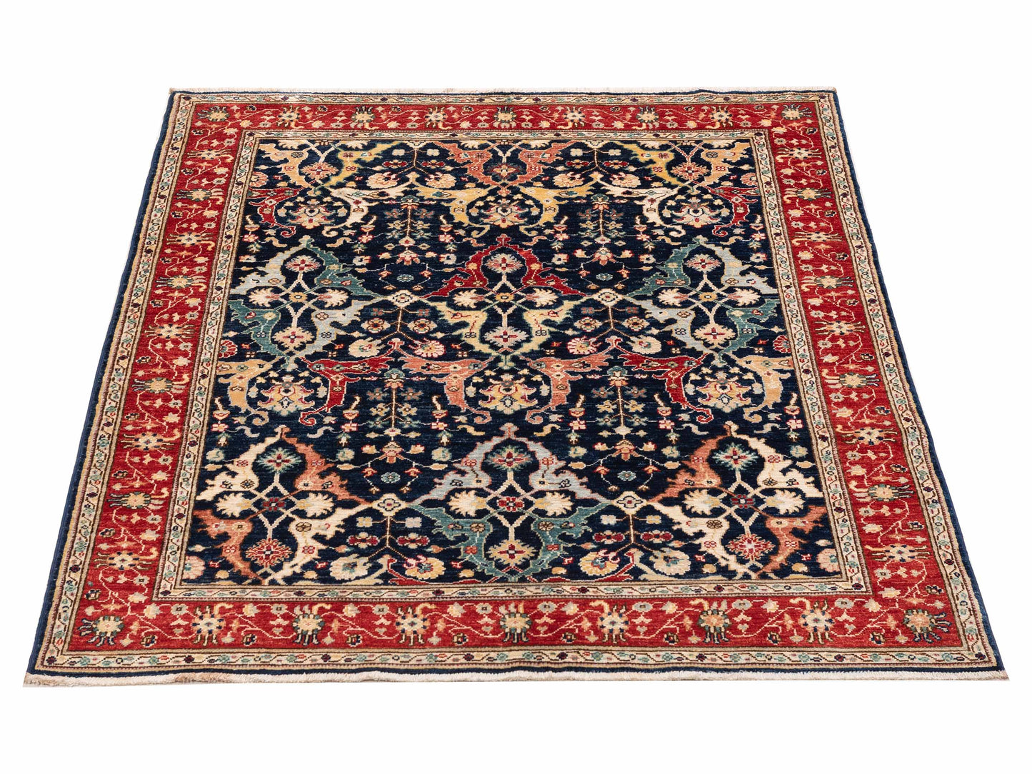 Sultan 152359 Dark Blue Red 5x6.7 Hand Knotted Rug