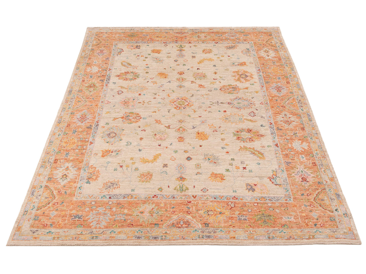 Angora Oushak 152414 Beige Orange 8x10.5 Hand Knotted Rug