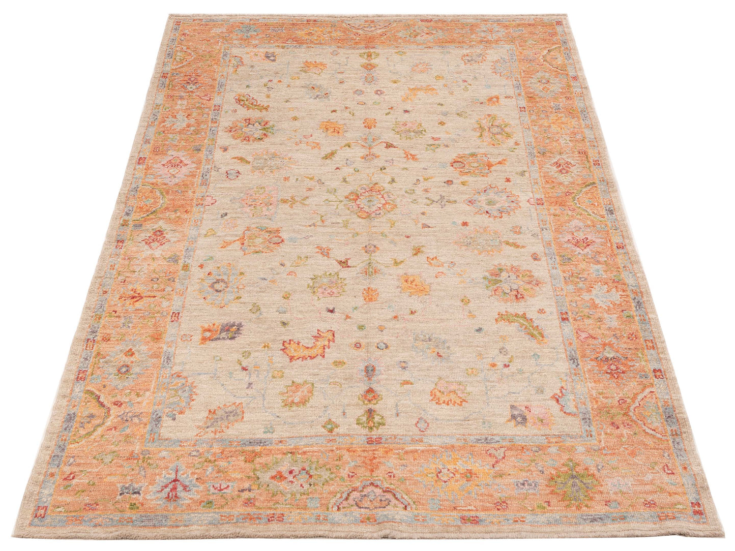 Angora Oushak 152431 Beige Orange 6.1x9.7 Hand Knotted Rug