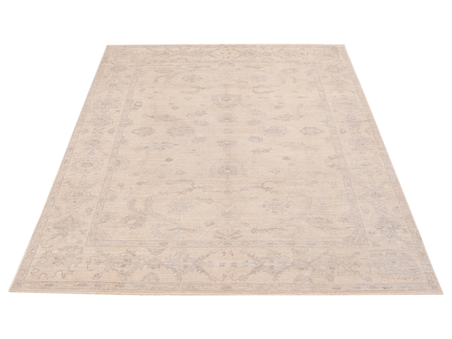 Angora Oushak 152455 Beige Beige 8.10x10.2 Hand Knotted Rug