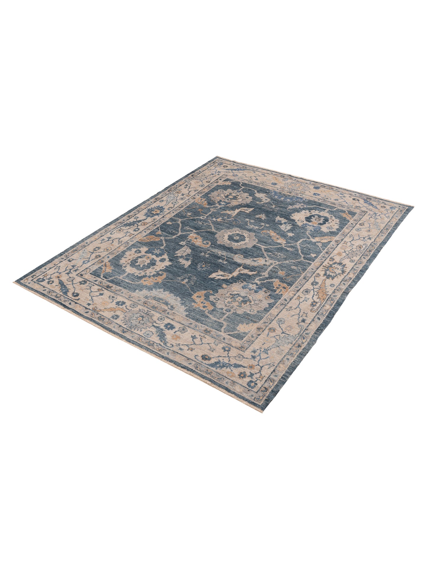 Angora Oushak 152543 Blue Ivory 8.1x9.10 Hand Knotted Rug