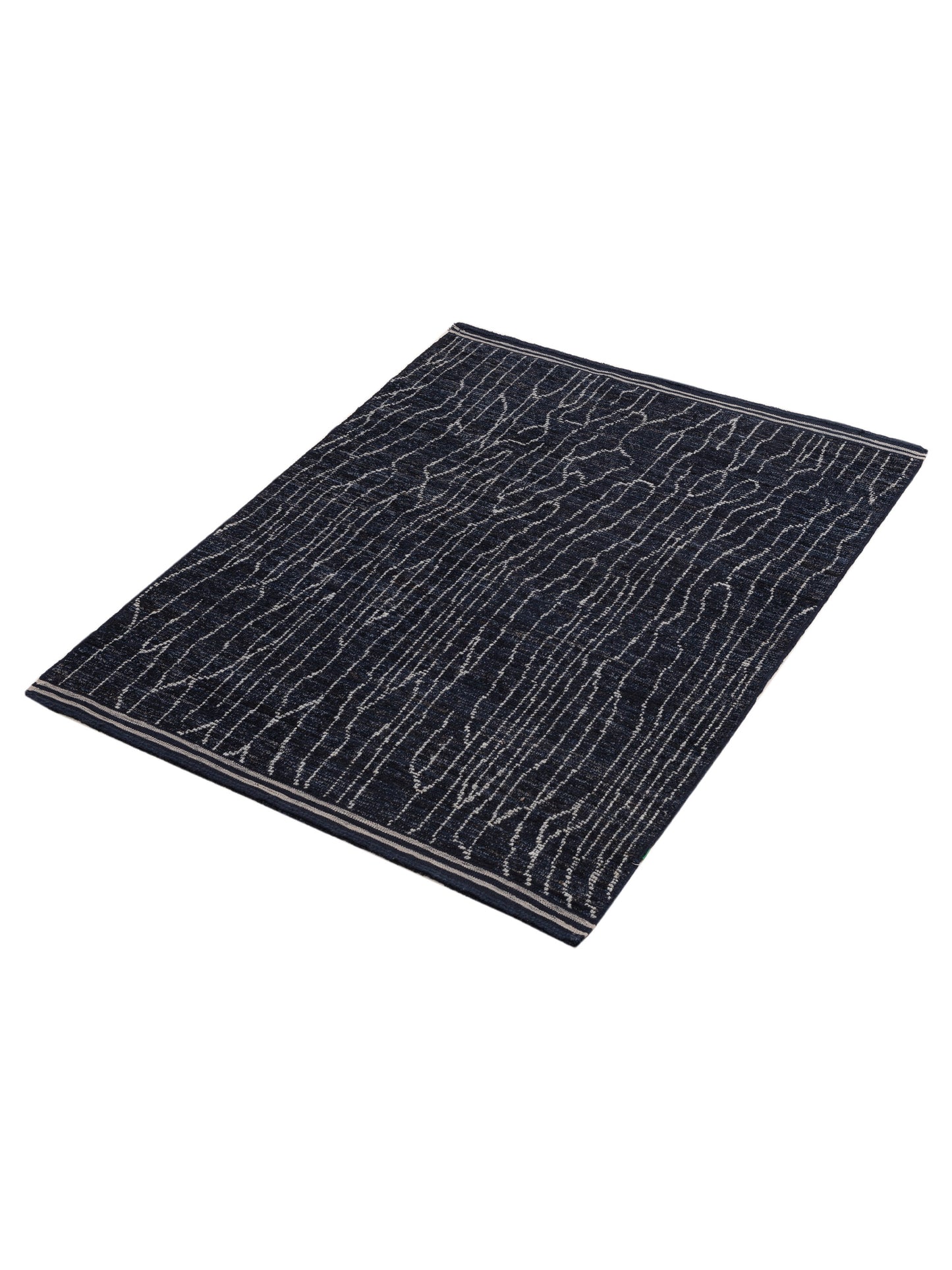Berber Leaf Blue Ivory 4.9x5.9 Hand Knotted Rug