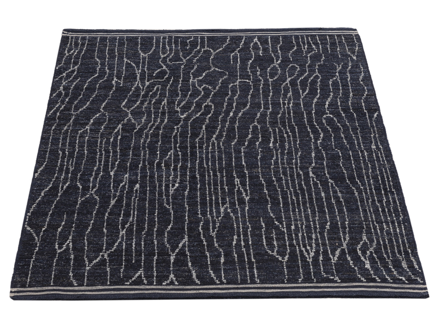 Berber Leaf Blue Ivory 4.9x5.9 Hand Knotted Rug