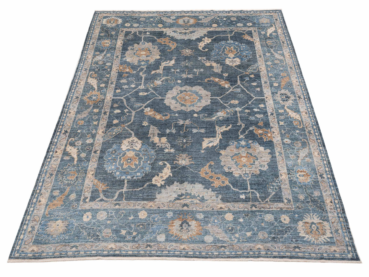 Angora Oushak 152873 Blue Dark Blue 9.10x13.7 Hand Knotted Rug