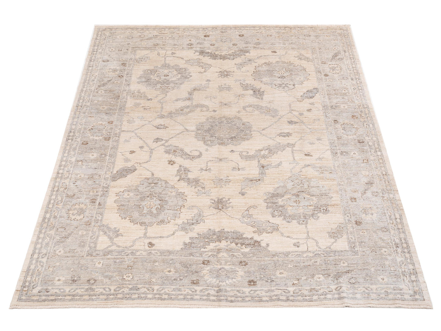 Angora Oushak 152889 Ivory Silver 9.2x10.11 Hand Knotted Rug