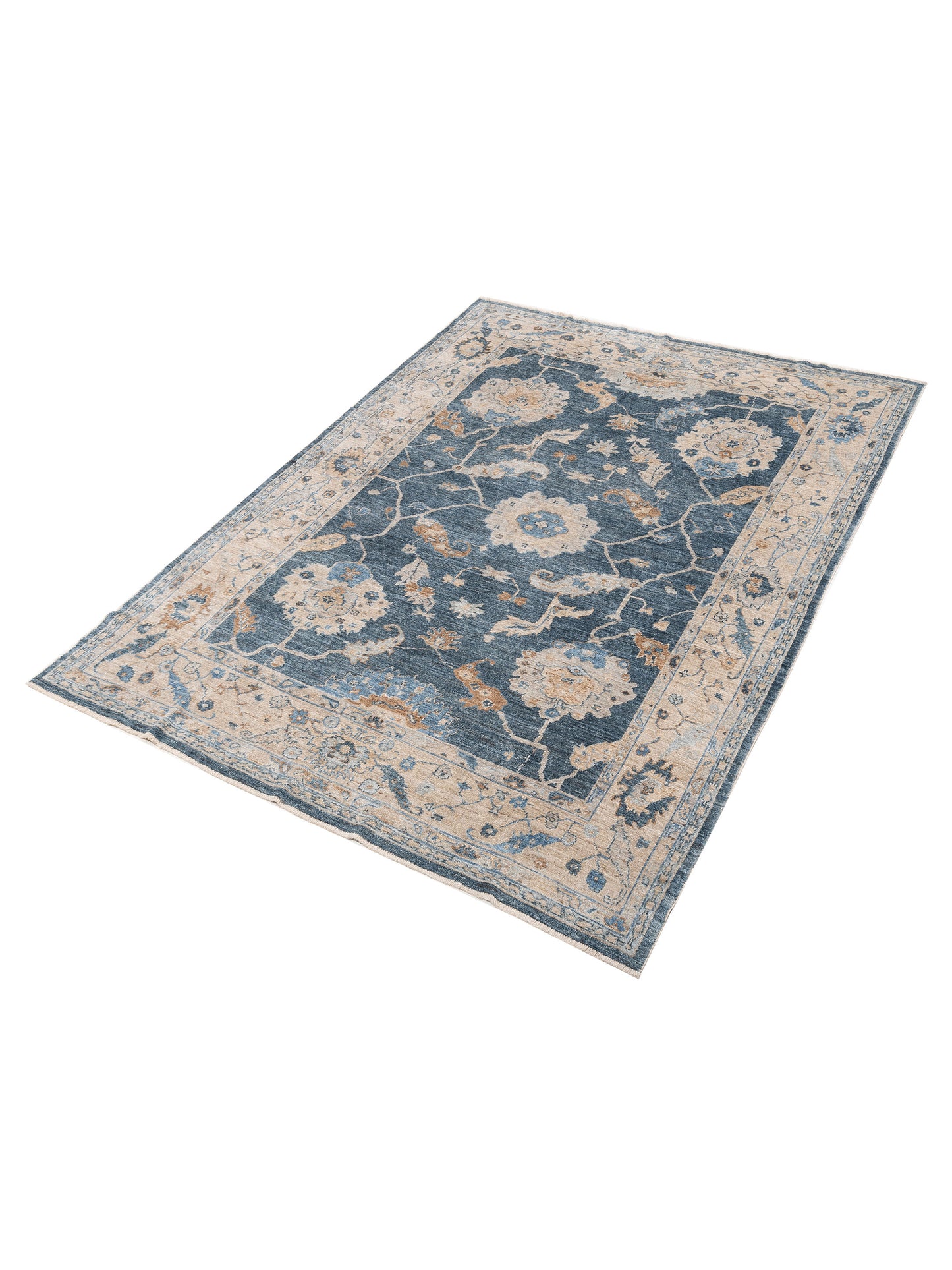 Angora Oushak 152892 Blue Ivory 9x12 Hand Knotted Rug