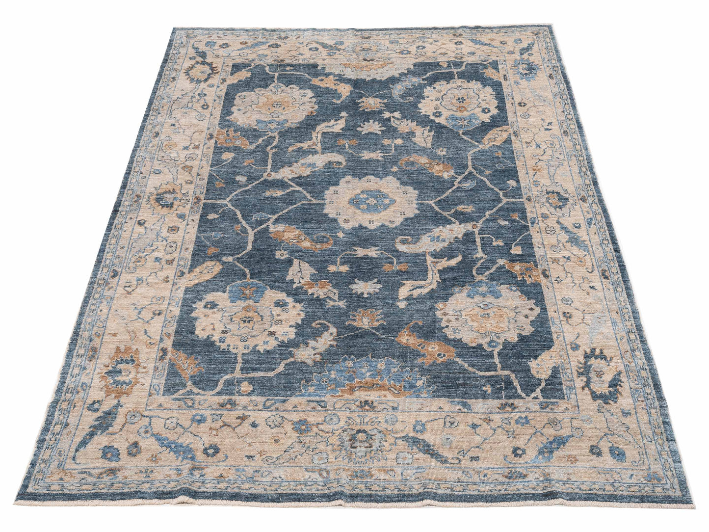 Angora Oushak 152892 Blue Ivory 9x12 Hand Knotted Rug