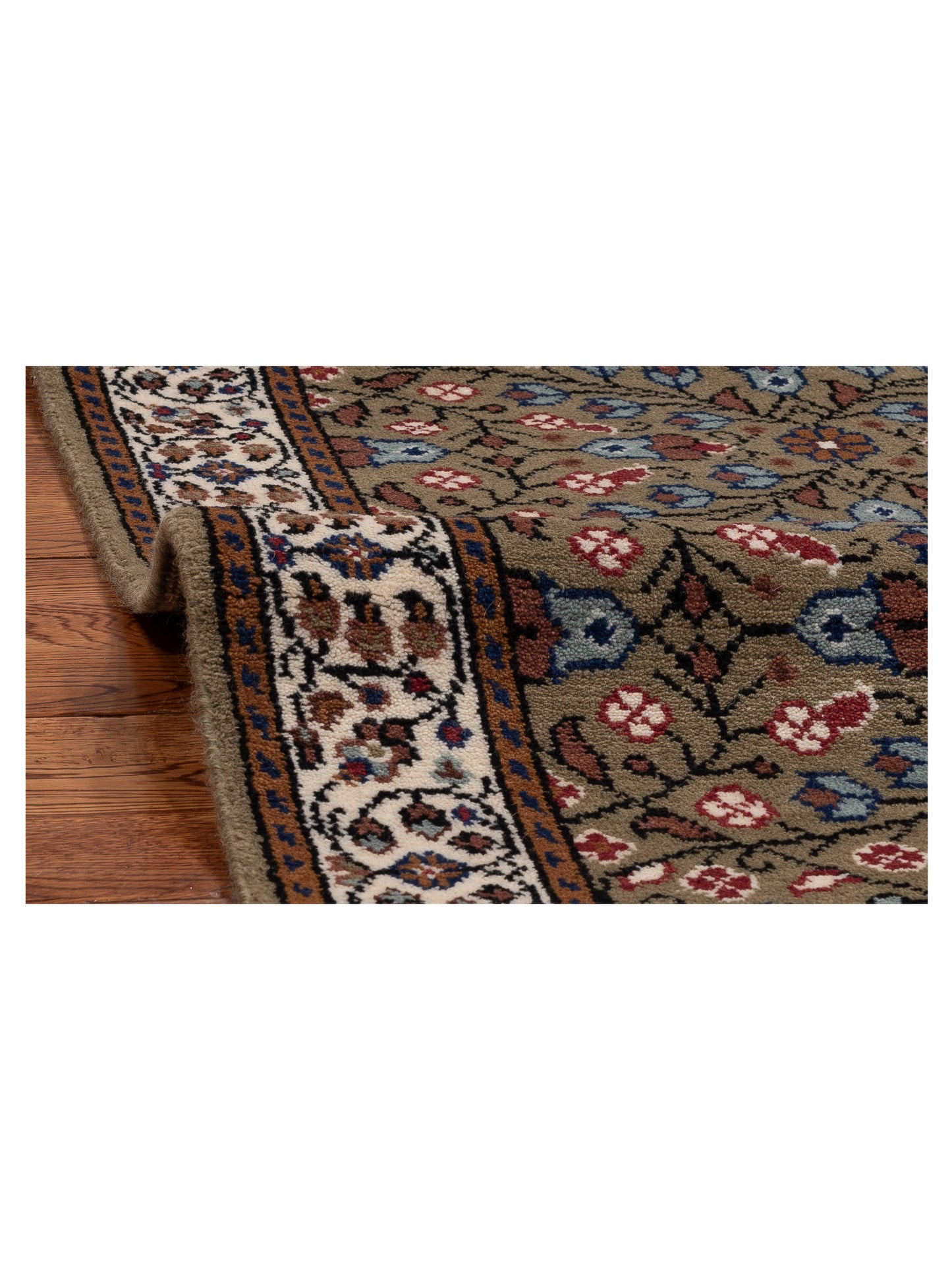 Kayseri 153267 Green Ivory 2.7x13.1 Hand Knotted Rug