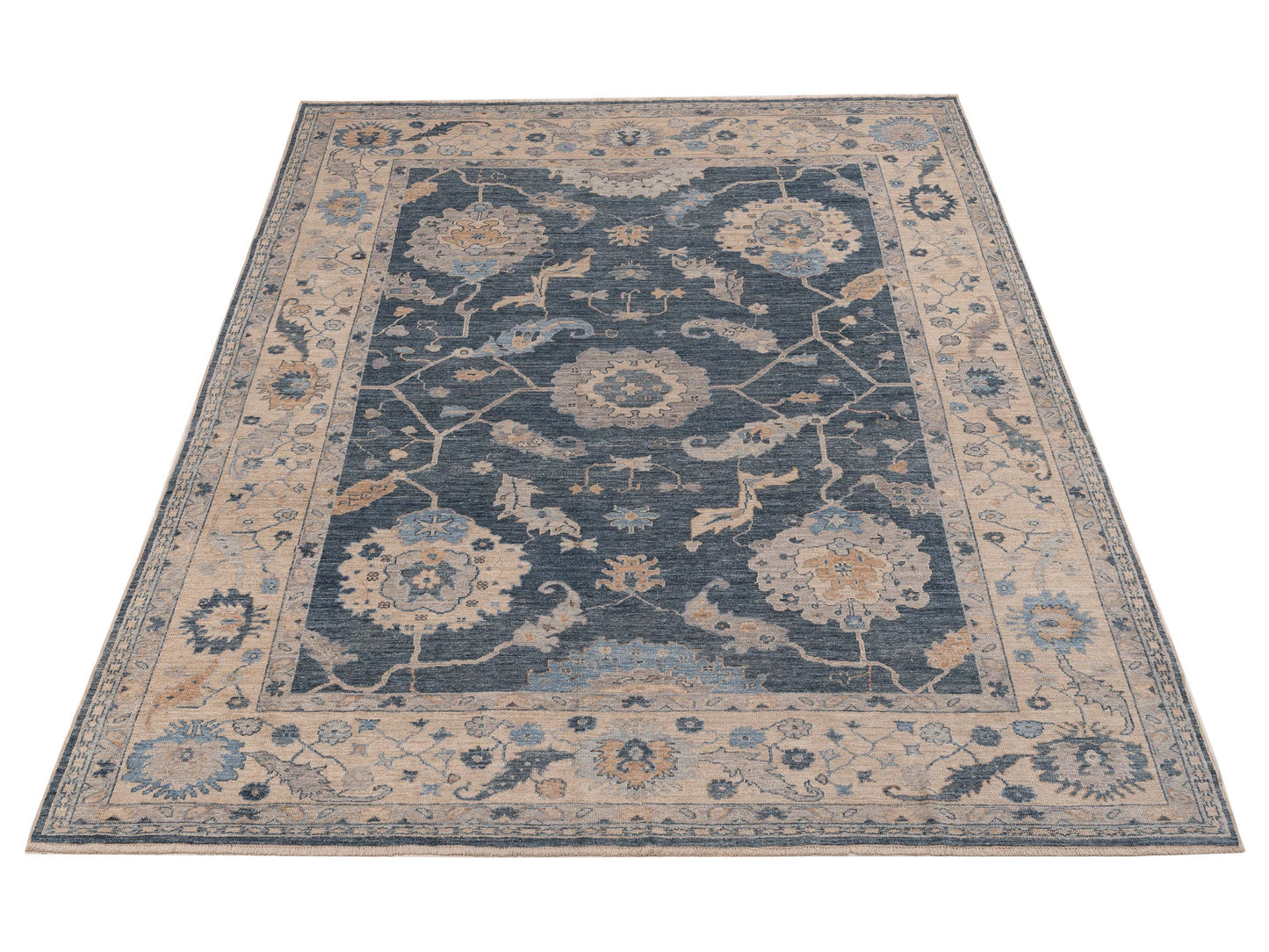 Angora Oushak 153494 Blue Ivory 10.1x13.6 Hand Knotted Rug