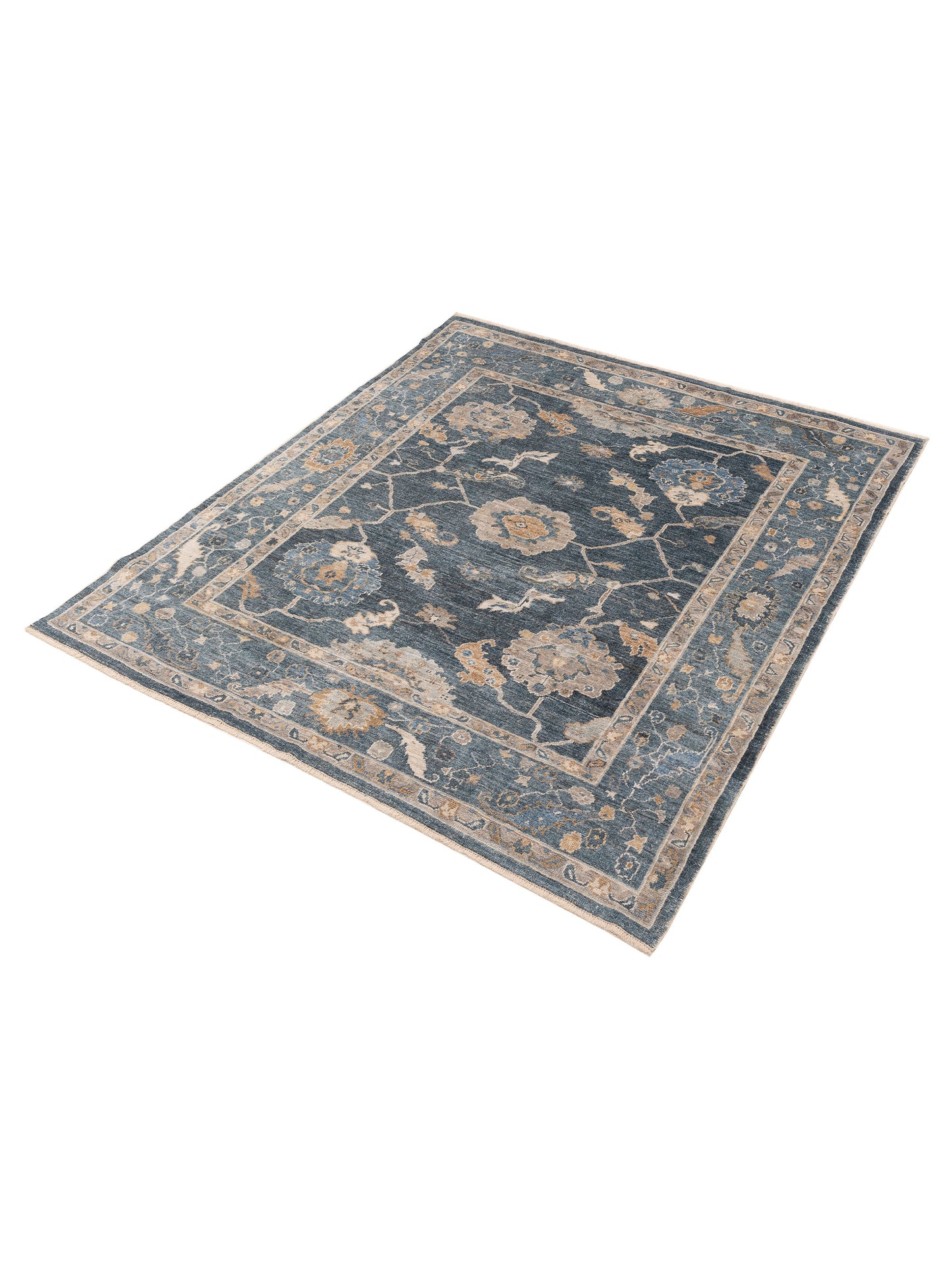 Angora Oushak 153495 Blue Blue 8.3X9.5 Hand Knotted Rug